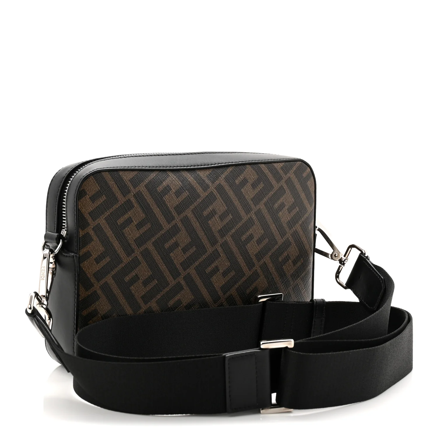 Glazed Fabric Vitello Liberty FF 1974 Diagonal Medium Camera Case Tobacco Moresco Black - Image 5