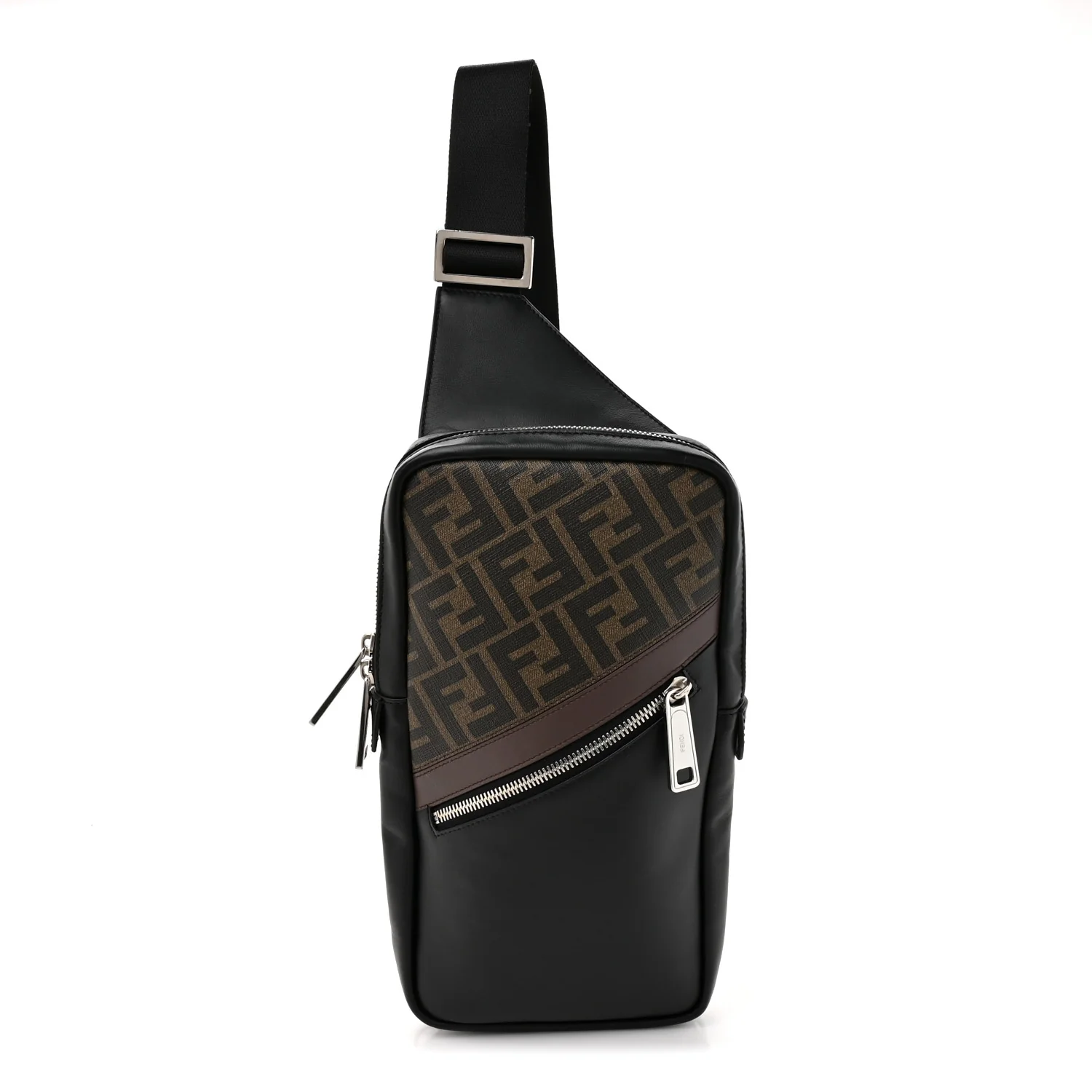 Glazed Fabric Vitello Liberty FF 1974 Diagonal Sling Bag Tobacco Moresco Black