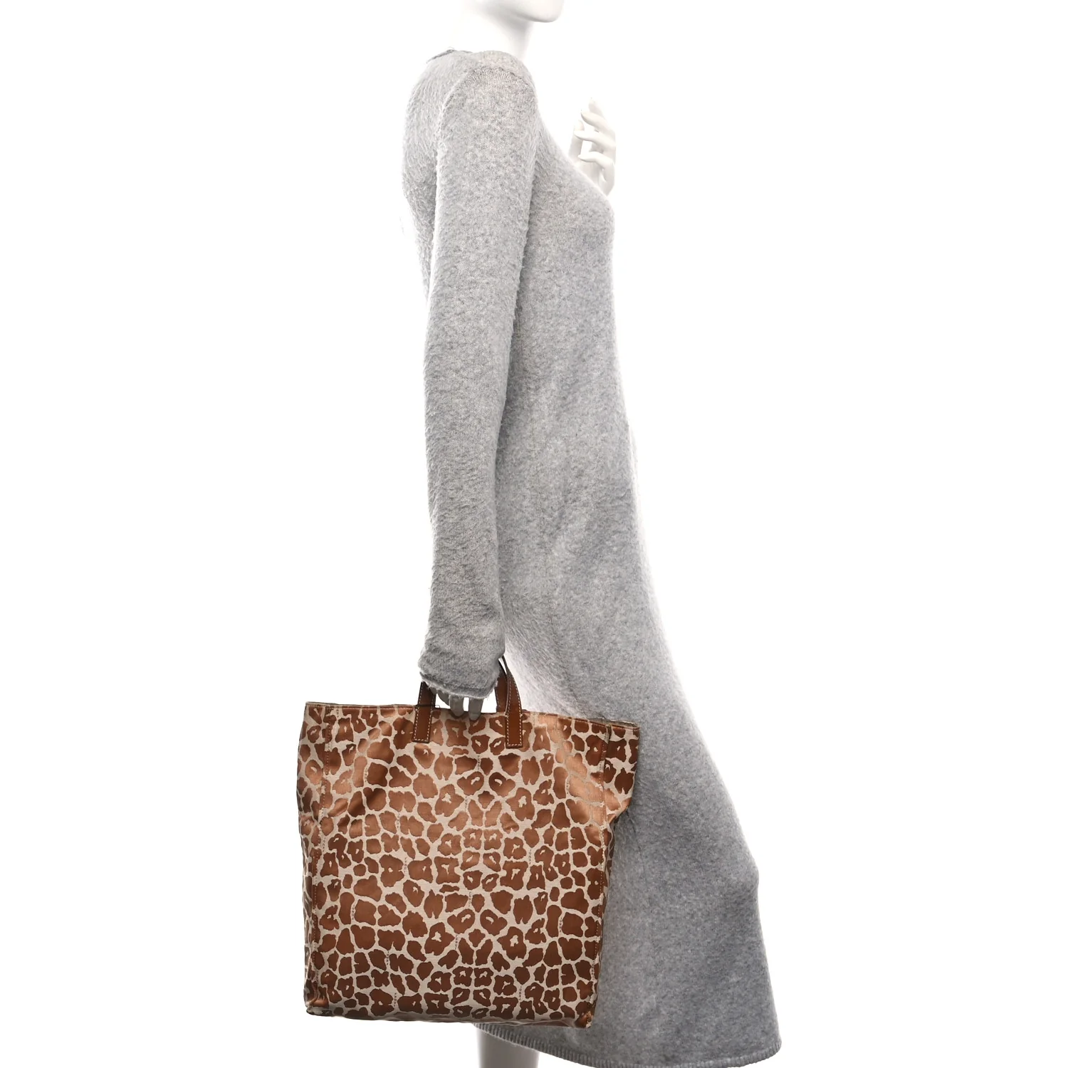 Jacquard Leopard Print Shopping Tote Brown - Image 2