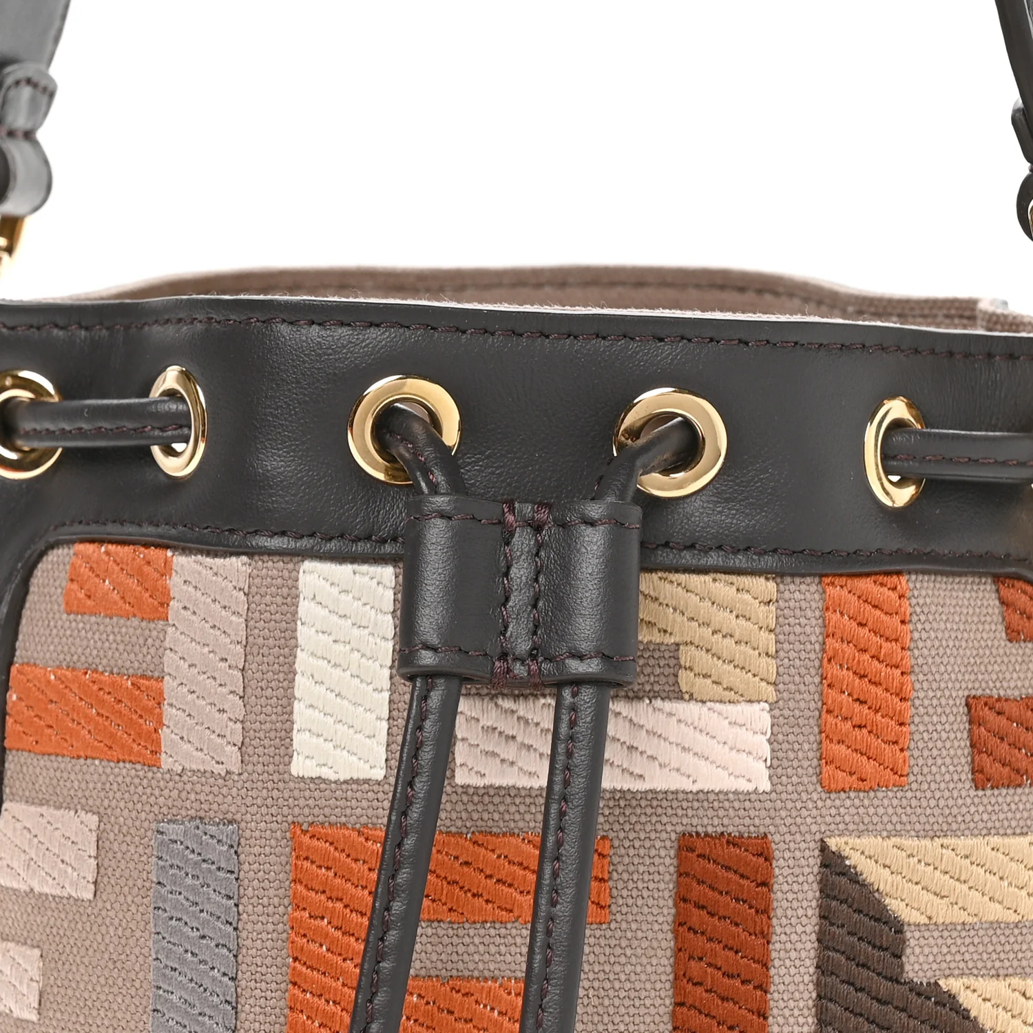 Kuban Canvas Vitello King F is Fendi FF Embroidered Mini Mon Tresor Bucket Bag Tartufo Ebano Multicolor - Image 8