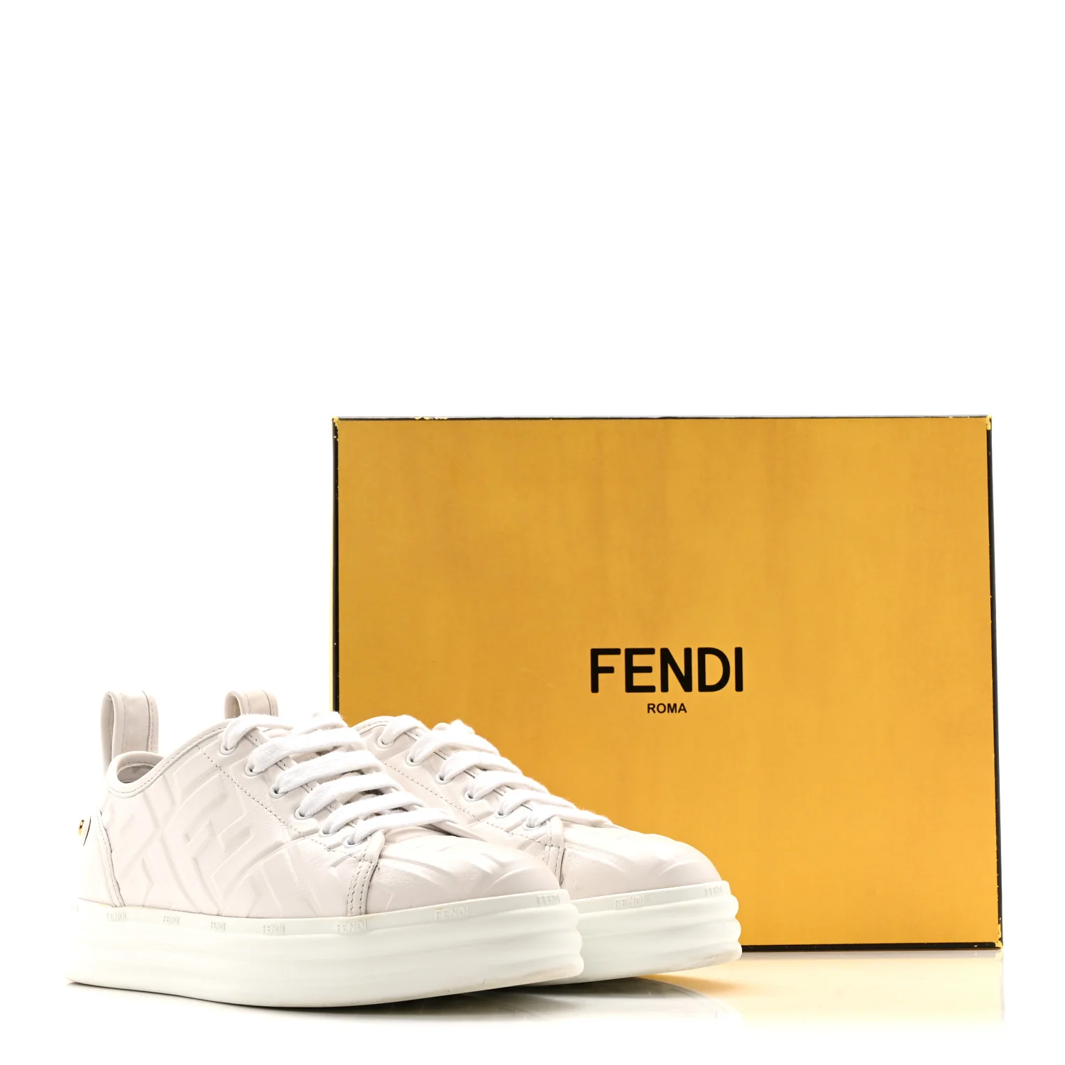 Lambksin FF Embossed Rise Low Top Sneakers 36.5 Ultra White - Image 28