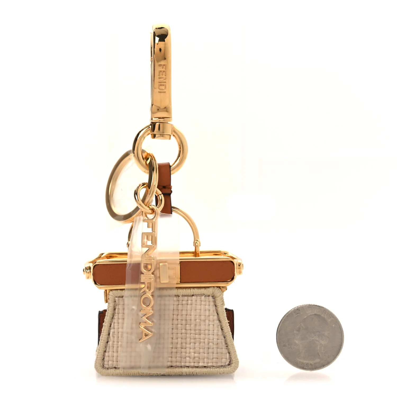 Lambskin Fendiroma Peekaboo Key Case Ecru Brandy - Image 2