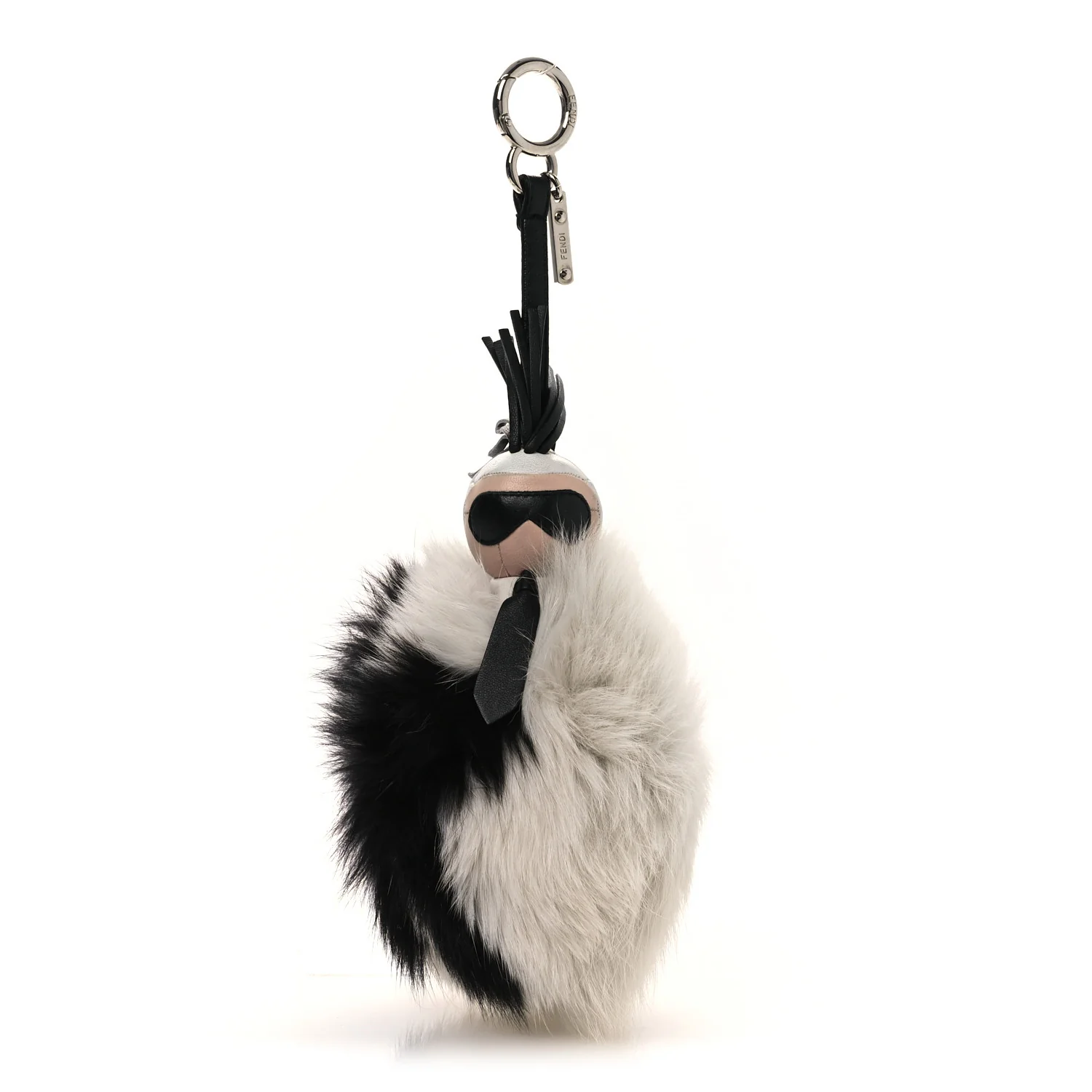 Lambskin Fox Fur Super Karlito Pom Pom Bag Charm Black White