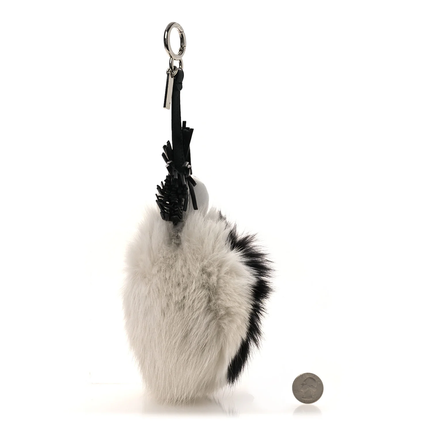Lambskin Fox Fur Super Karlito Pom Pom Bag Charm Black White - Image 2