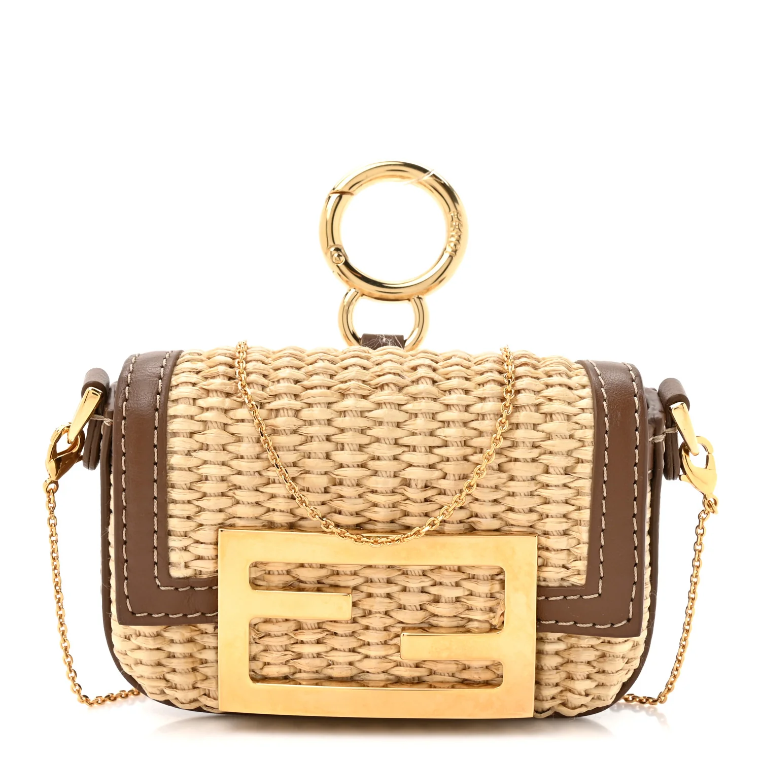 Macrame Crochet Vitello Grace Nano Maxi Buckle Baguette Charm Natural Gianduia
