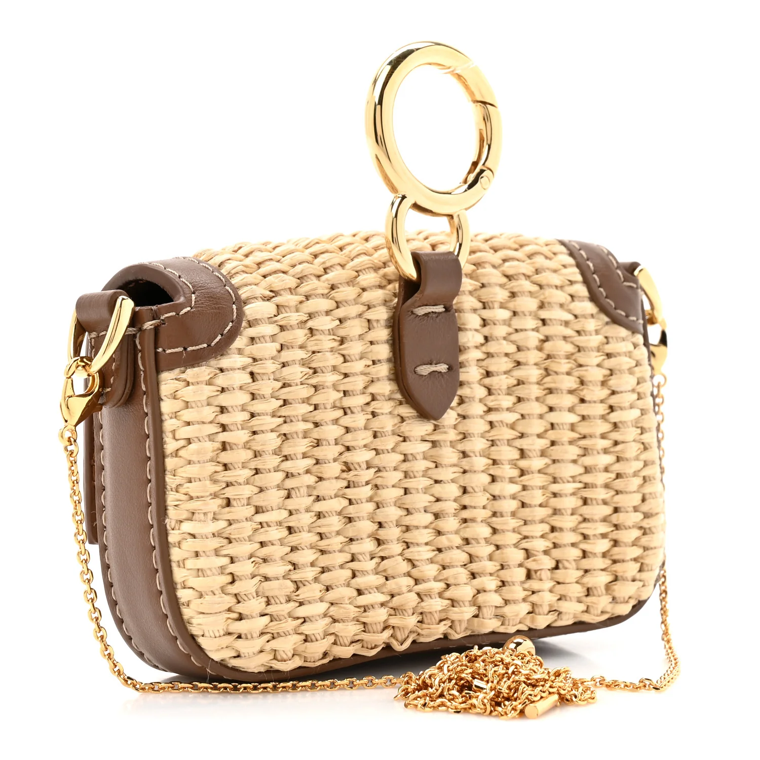 Macrame Crochet Vitello Grace Nano Maxi Buckle Baguette Charm Natural Gianduia - Image 4