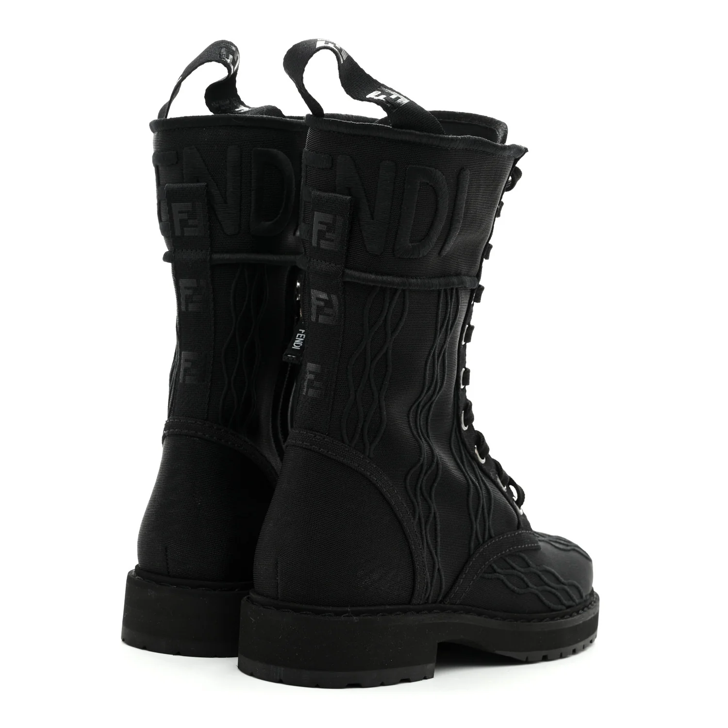 Mesh Canvas Embroidered Womens Lace Up Boots 36 Black - Image 5