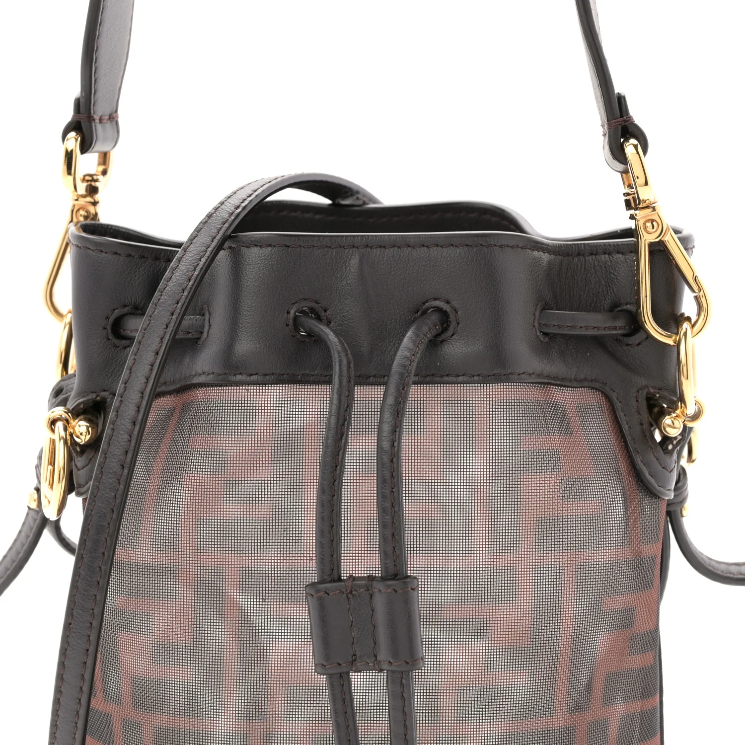 Mesh Vitello Grace F is Fendi FF 1974 Mini Mon Tresor Bucket Bag Marrone Black Ebano - Image 8