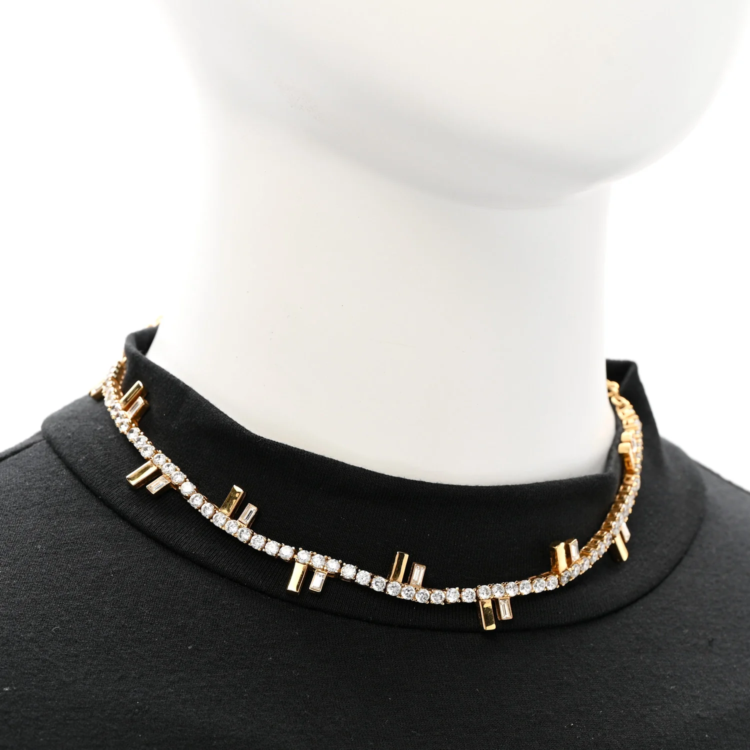 Metal Crystal Fendi First Tennis Choker Necklace Gold - Image 2