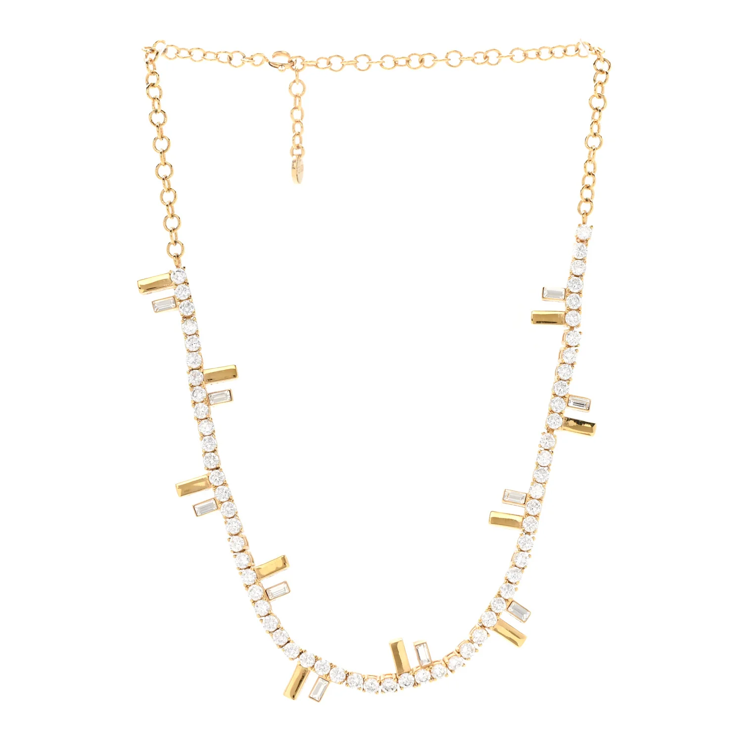 Metal Crystal Fendi First Tennis Choker Necklace Gold - Image 3