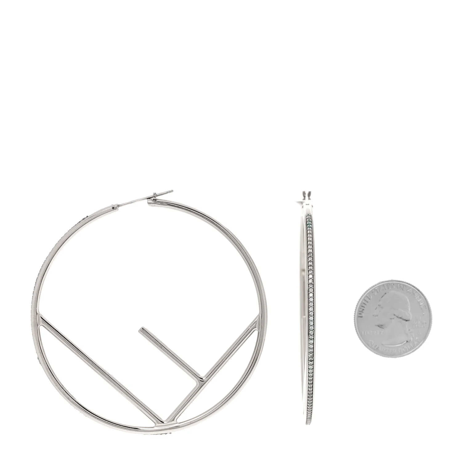 Metal Crystal Large F is Fendi Hoop Earrings Silver - Image 2