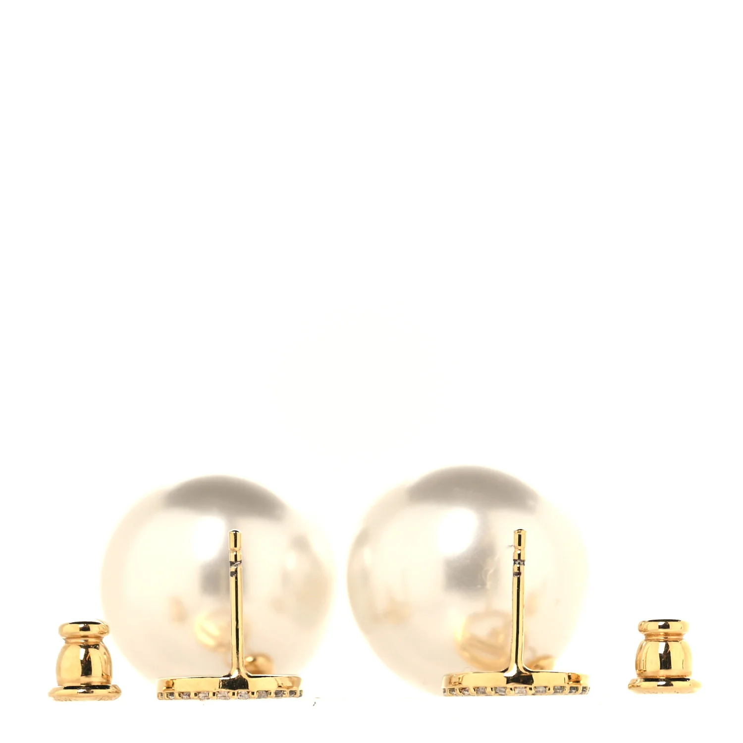 Metal Crystal Pearl Logo Drop Earrings Gold - Image 4