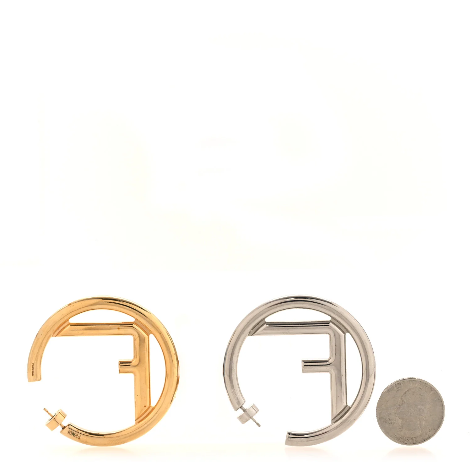 Metal FF Hoop Earrings Gold Silver - Image 2