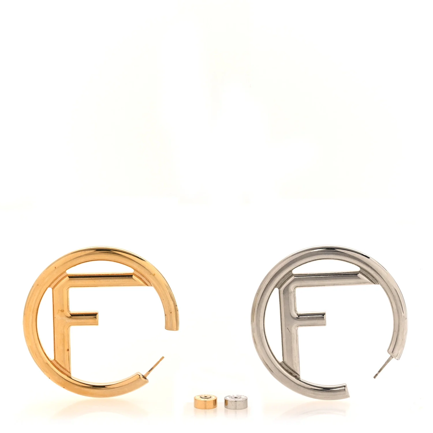 Metal FF Hoop Earrings Gold Silver - Image 3
