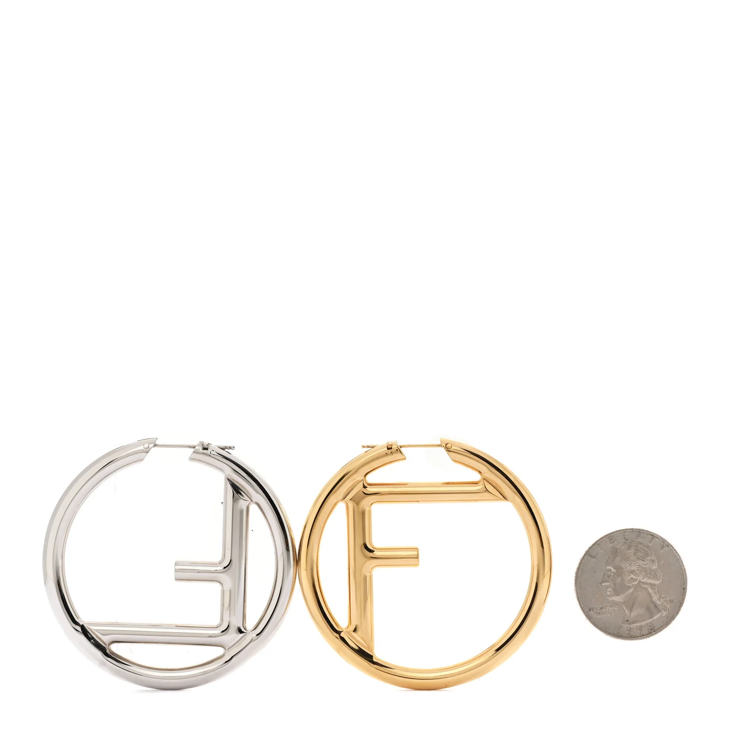 Metal FF Hoop Earrings Gold Silver - Image 2