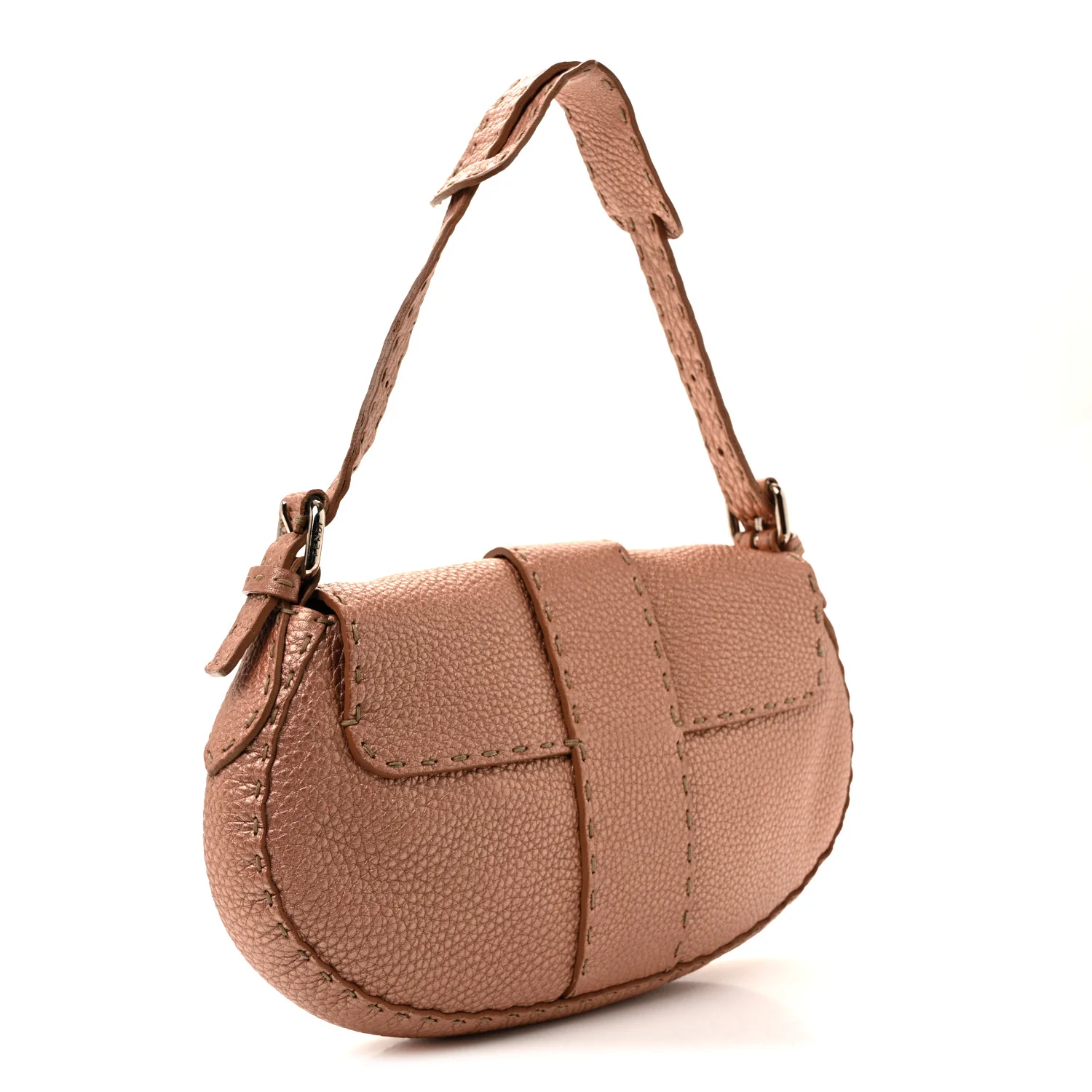 Metallic Calfskin Romano Selleria Flap Bag Bronzo - Image 3