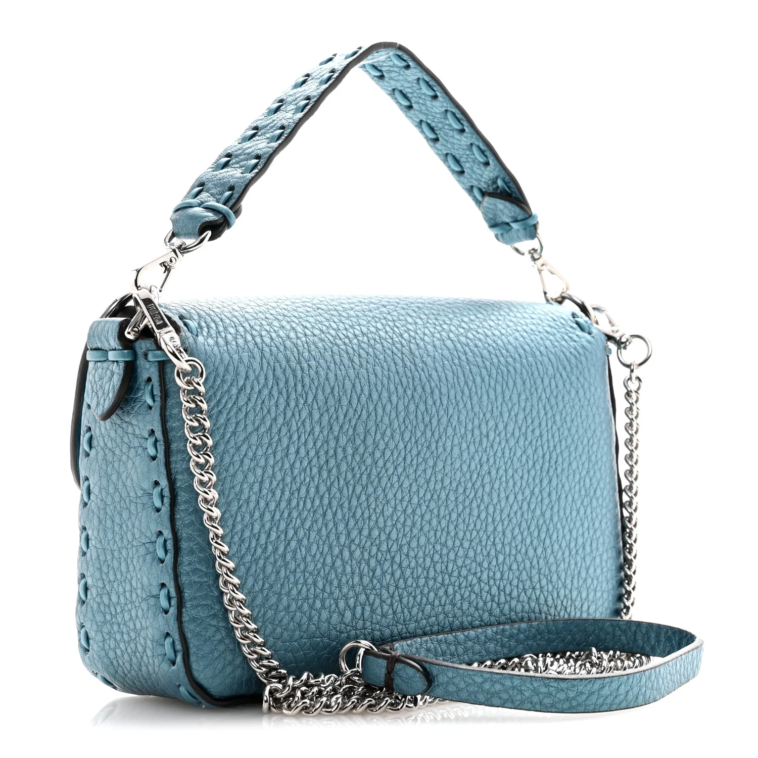 Metallic Cuoio Roma Sellerissima Nappa Sintetica Tape Stitch Mini Baguette Placca Argento - Image 3