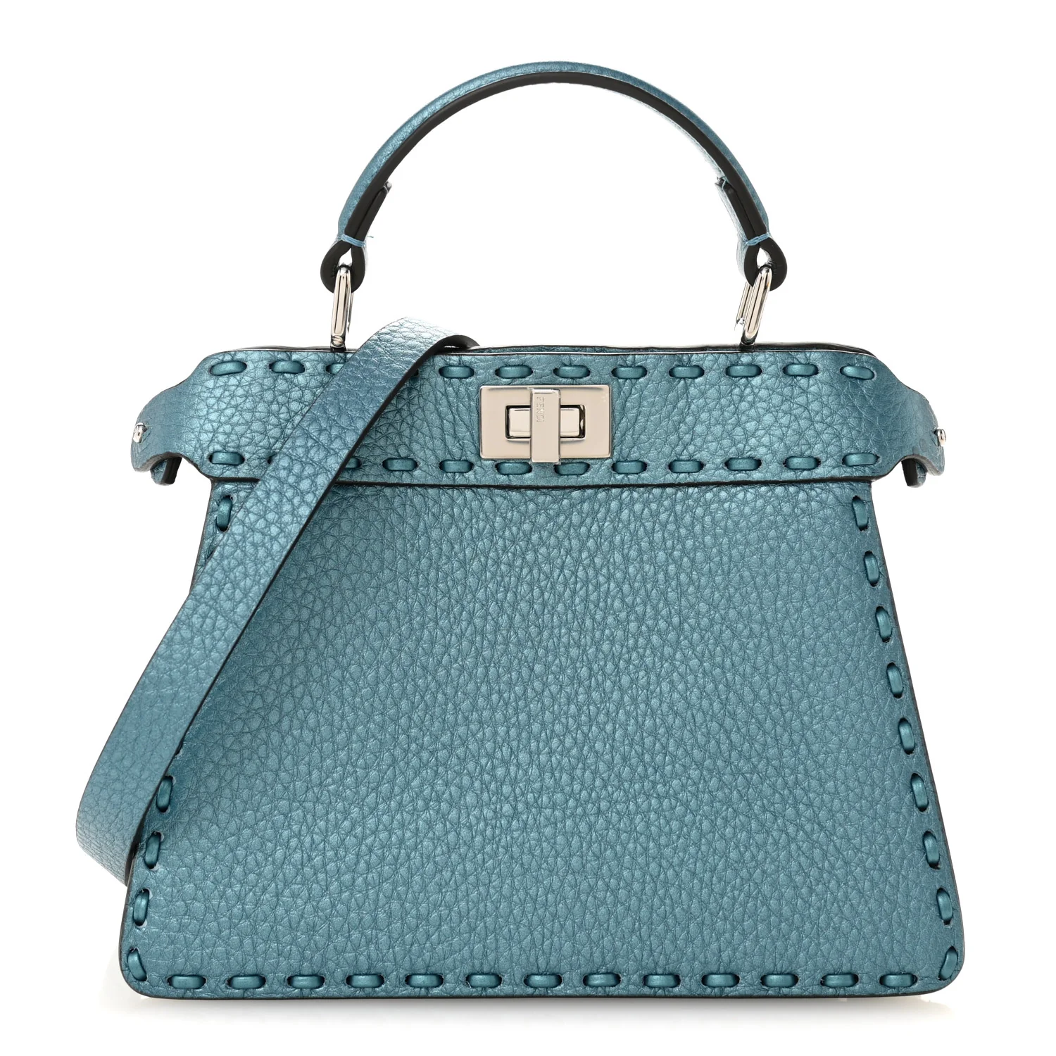 Metallic Cuoio Roma Sellerissima Nappa Sintetica Tape Stitch Petite Peekaboo I SEE U Iconic Satchel Placca Argento