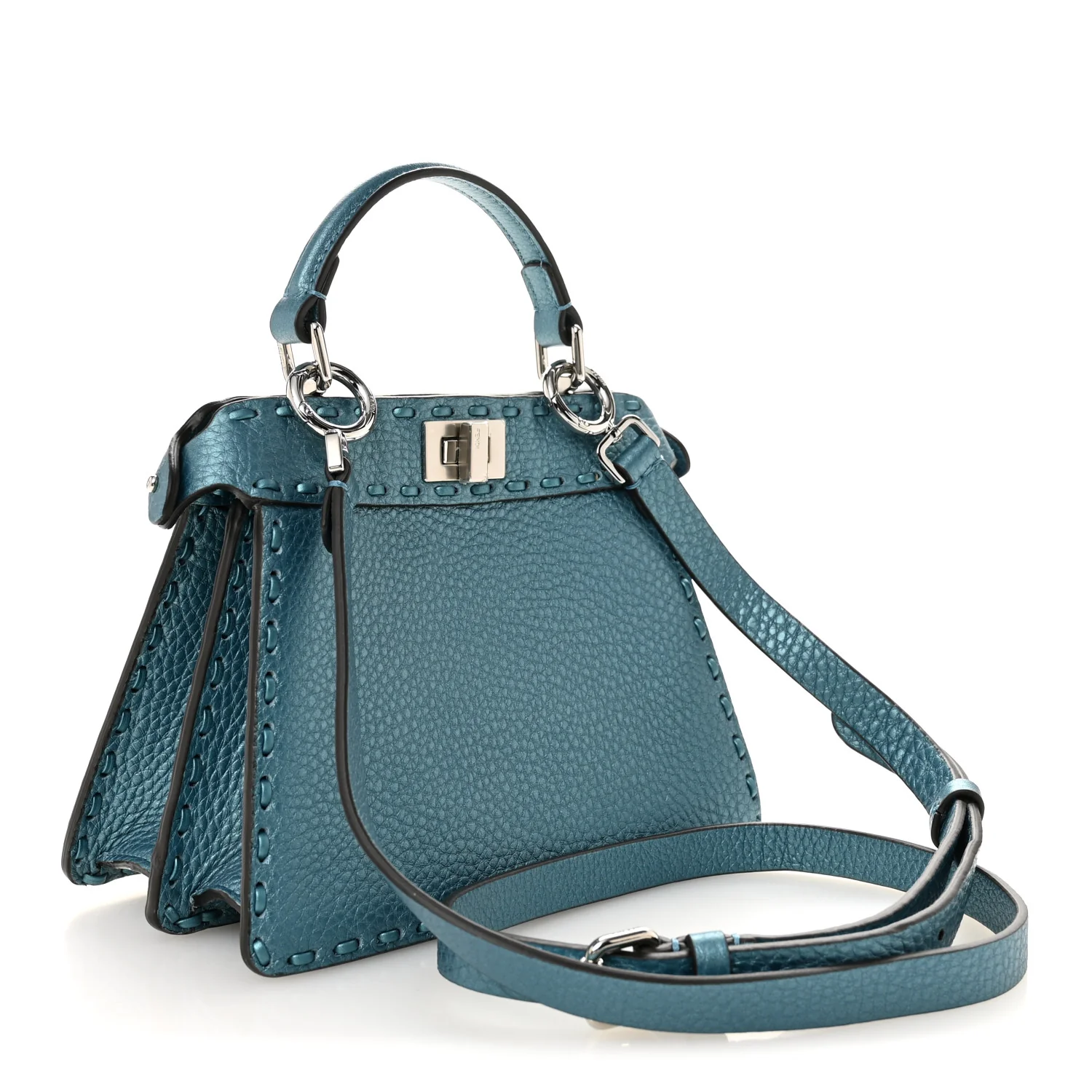 Metallic Cuoio Roma Sellerissima Nappa Sintetica Tape Stitch Petite Peekaboo I SEE U Iconic Satchel Placca Argento - Image 3