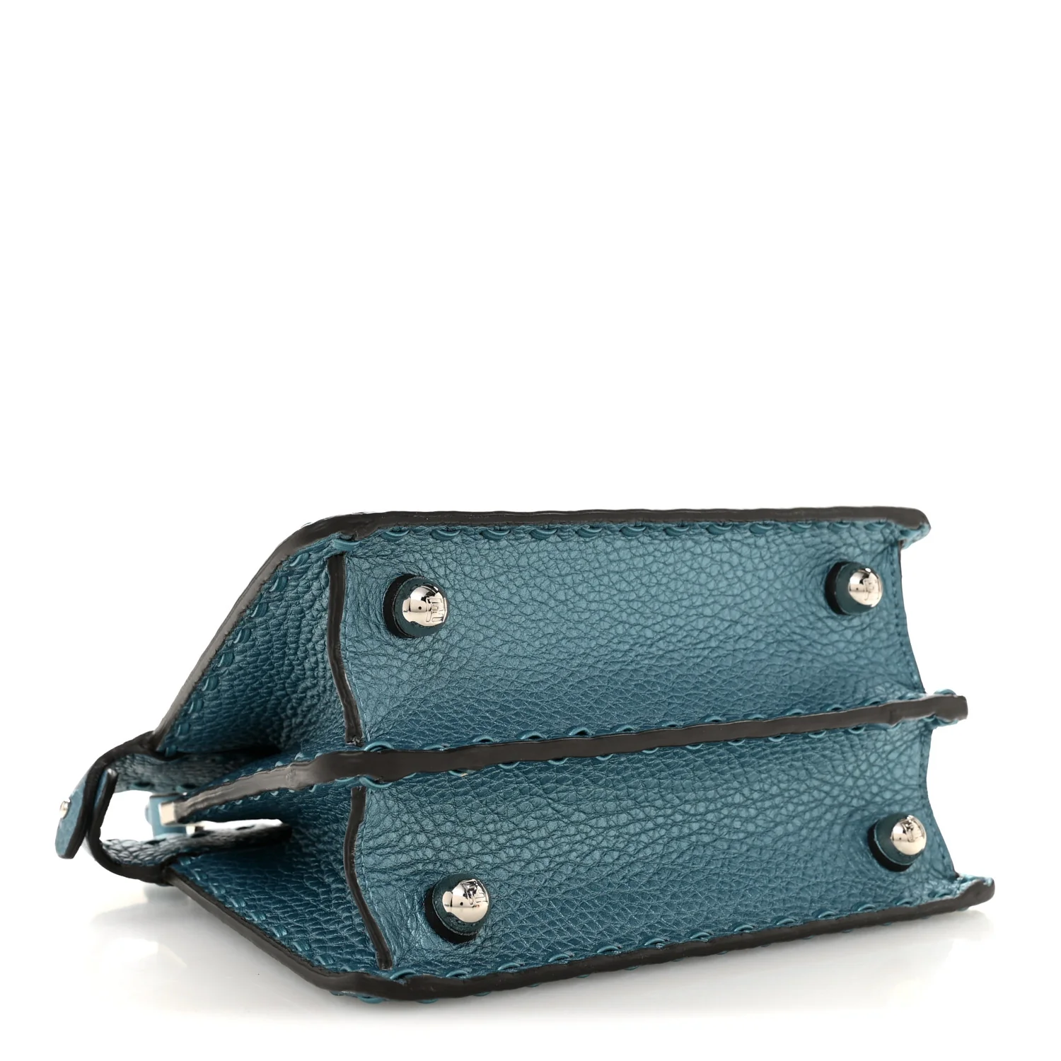 Metallic Cuoio Roma Sellerissima Nappa Sintetica Tape Stitch Petite Peekaboo I SEE U Iconic Satchel Placca Argento - Image 4