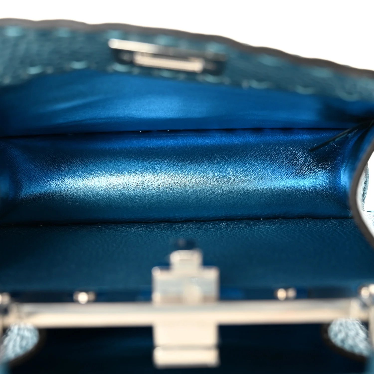 Metallic Cuoio Roma Sellerissima Nappa Sintetica Tape Stitch Petite Peekaboo I SEE U Iconic Satchel Placca Argento - Image 5