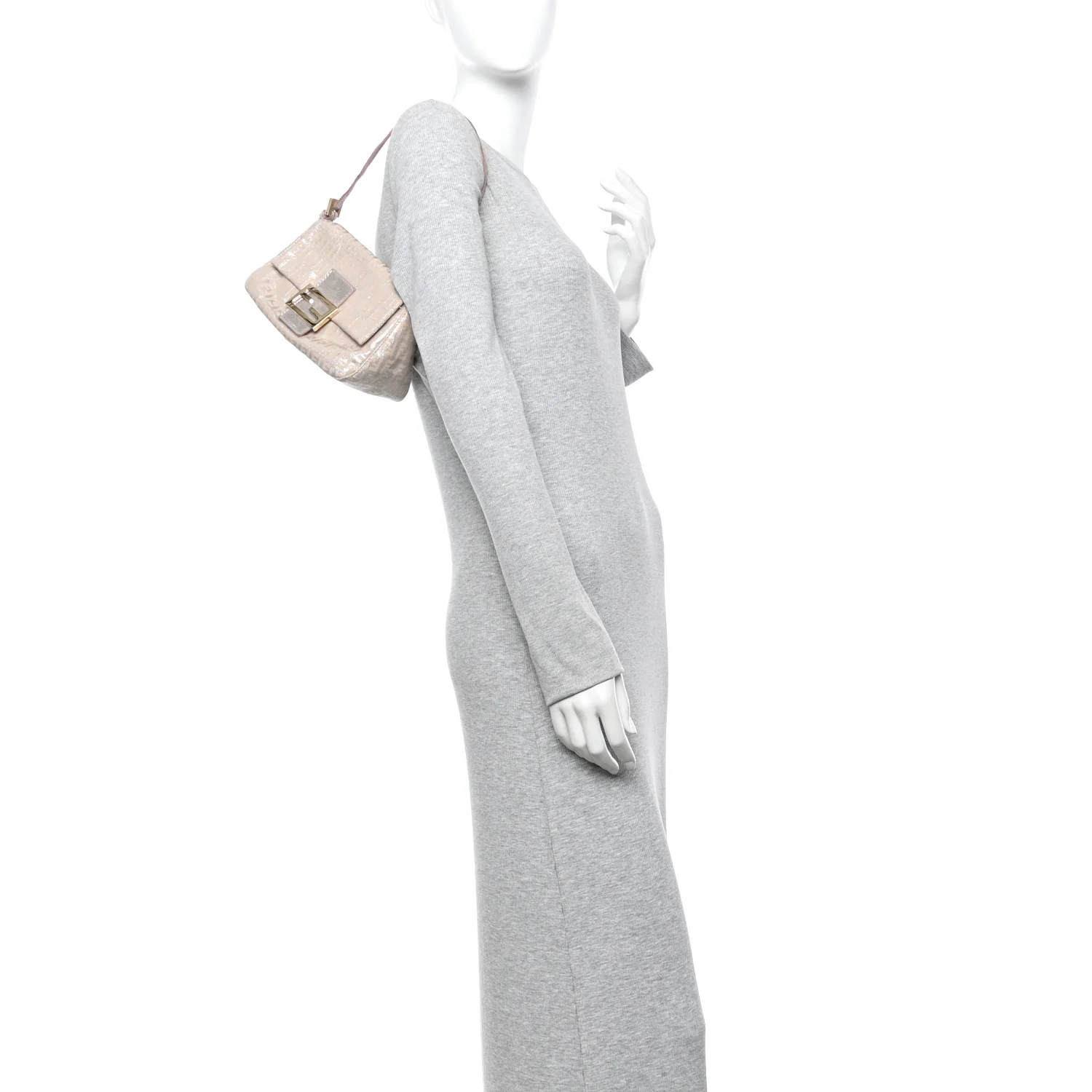 Metallic Jacquard Zucchino Suede Mini Mama Baguette Cipria Argento Grigio - Image 2