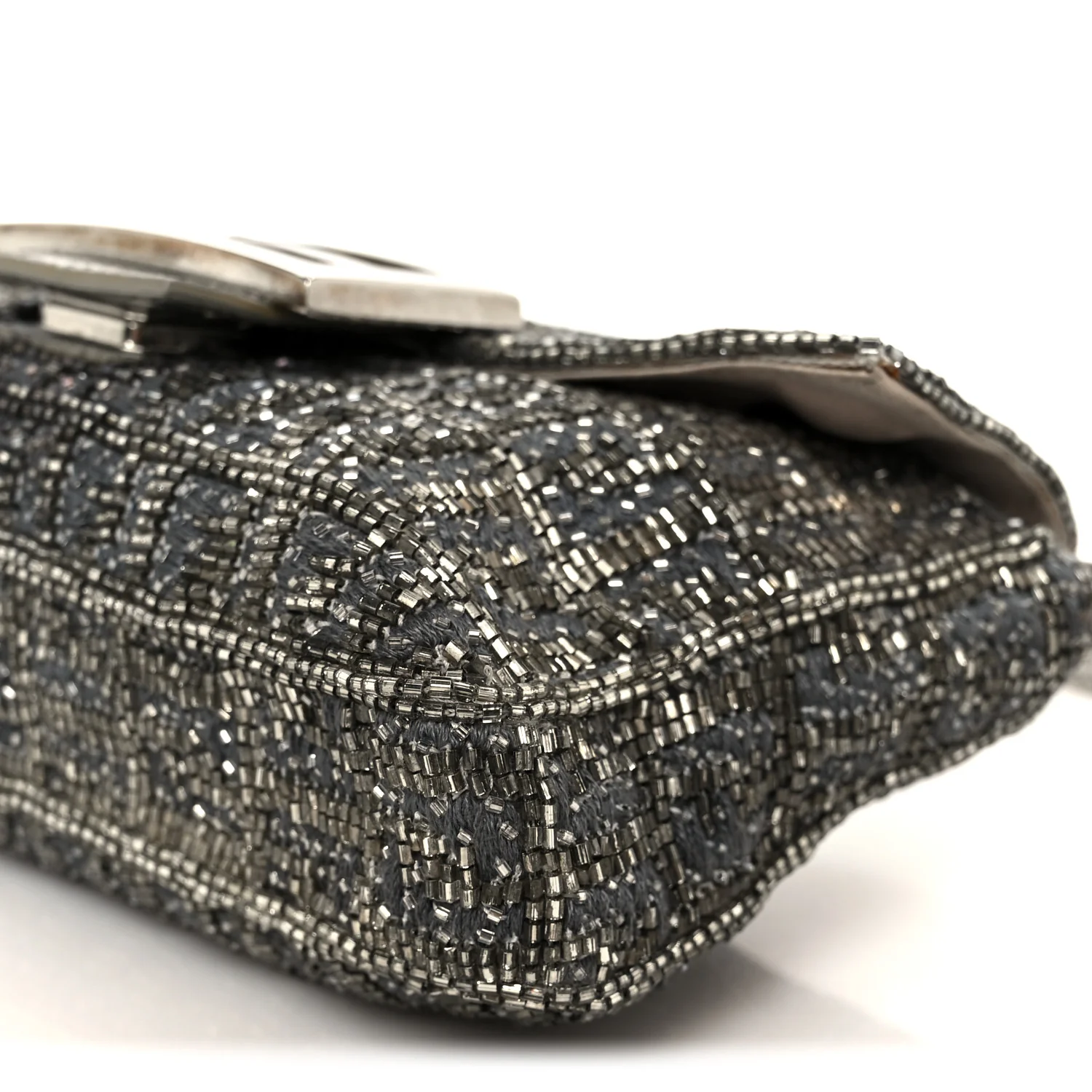 Metallic Lizard Beaded Embroidered Mini Baguette Grey - Image 12