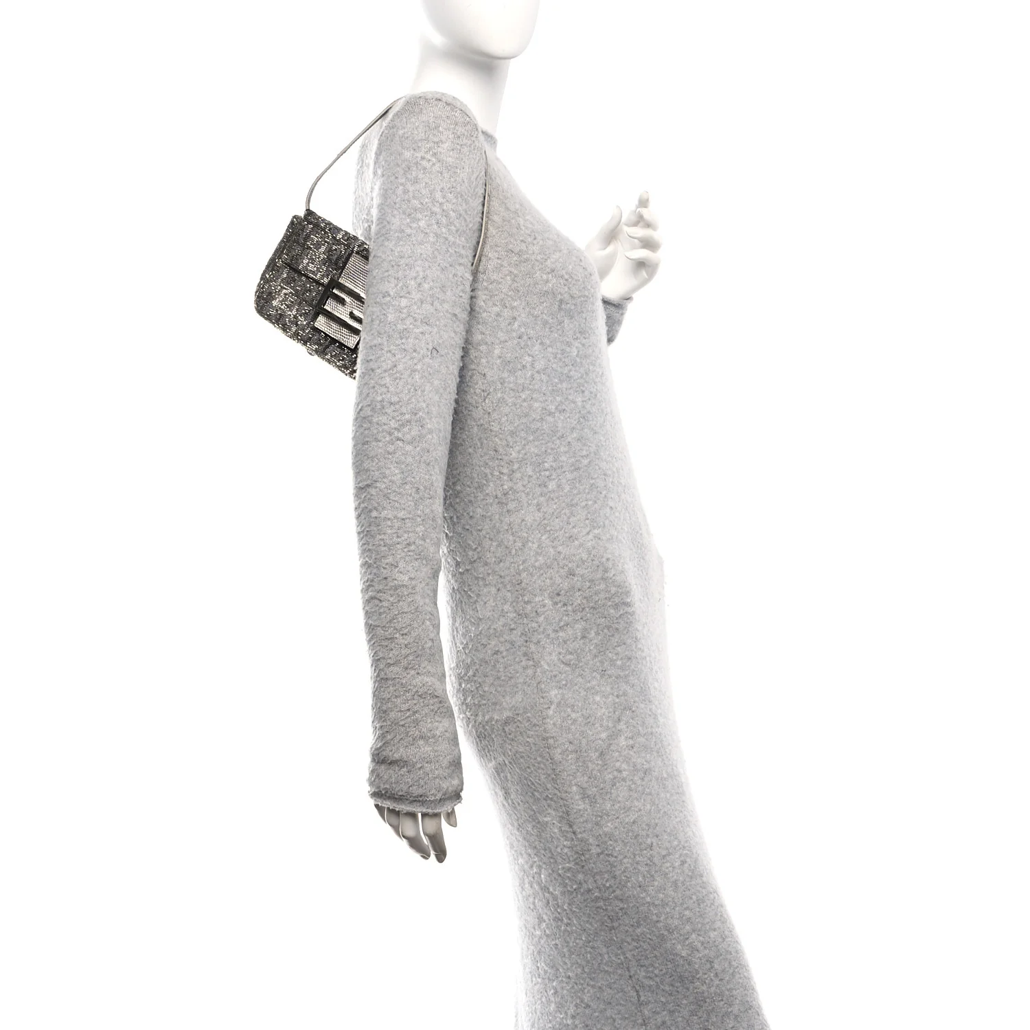 Metallic Lizard Beaded Embroidered Mini Baguette Grey - Image 2