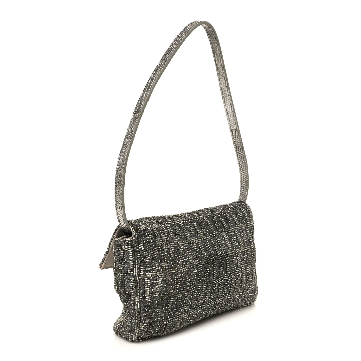 Metallic Lizard Beaded Embroidered Mini Baguette Grey - Image 3