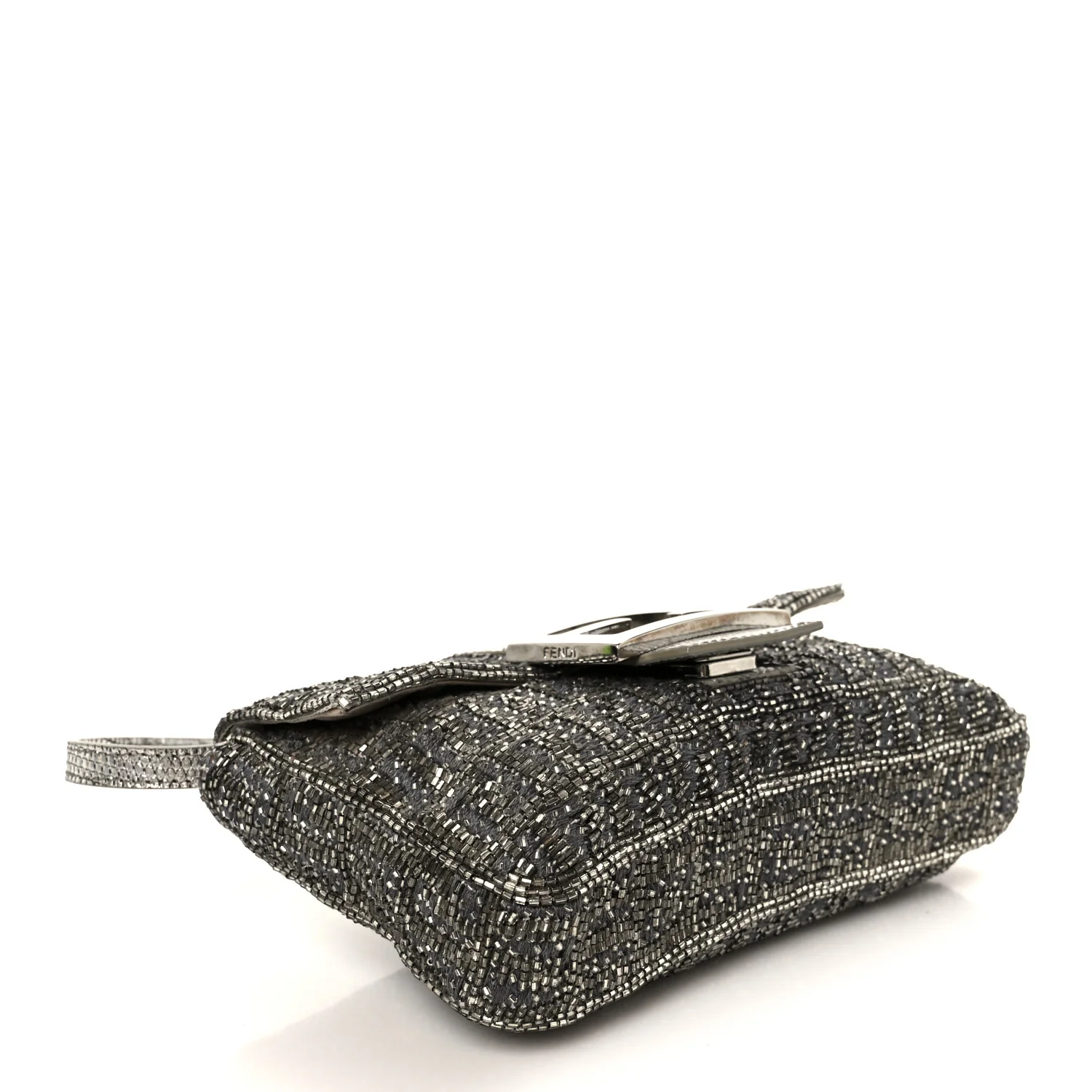 Metallic Lizard Beaded Embroidered Mini Baguette Grey - Image 4