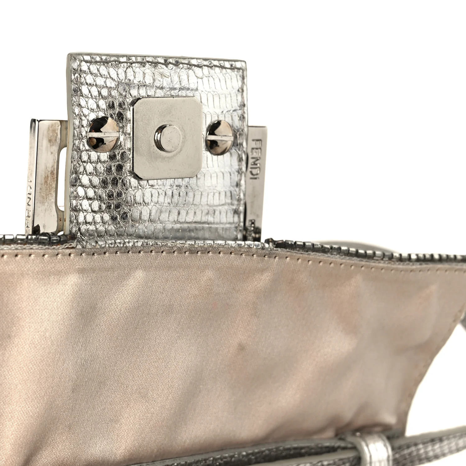 Metallic Lizard Beaded Embroidered Mini Baguette Grey - Image 6
