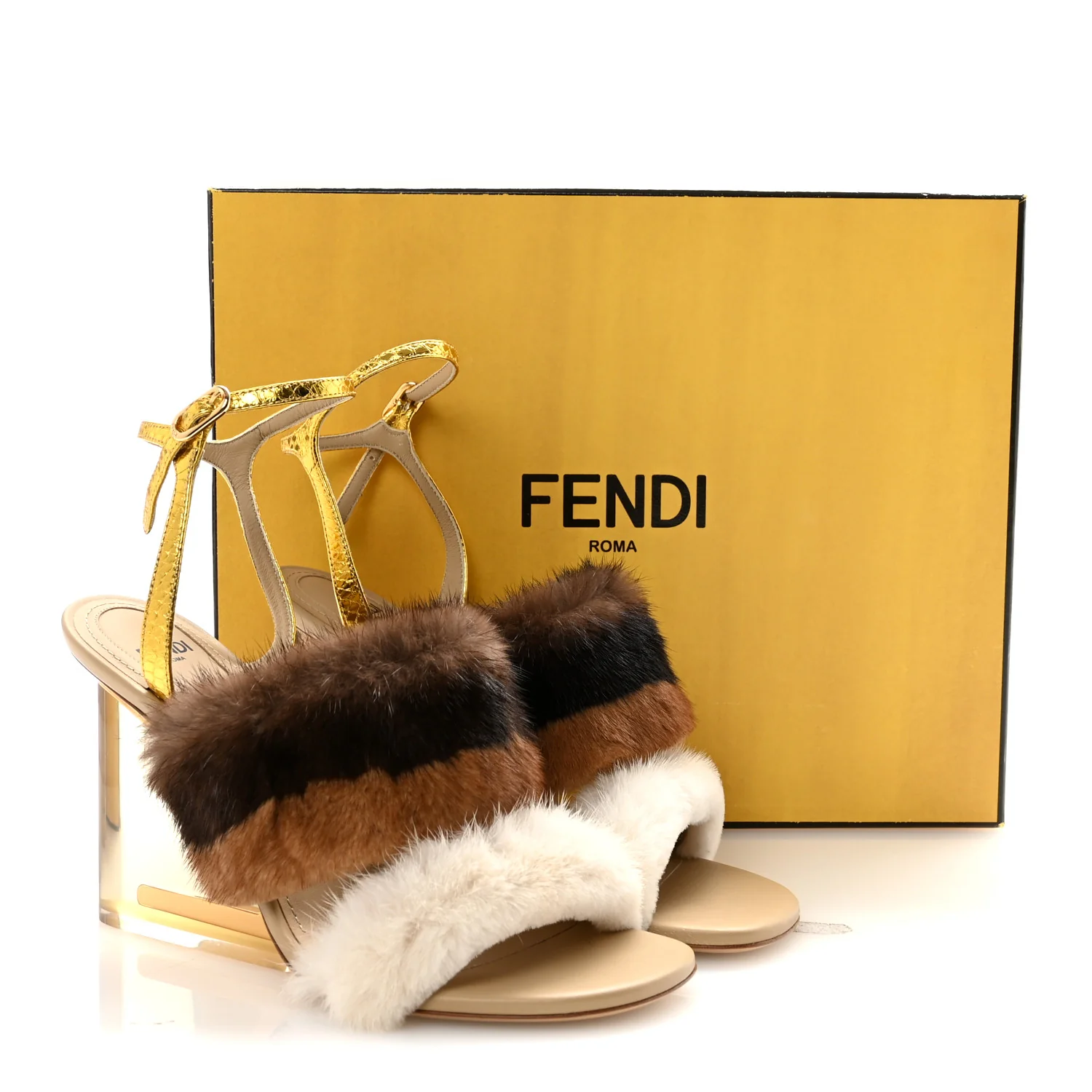 Mink Ayers Lucite Fendi First 95mm Sandals 38 Natural Brown - Image 10