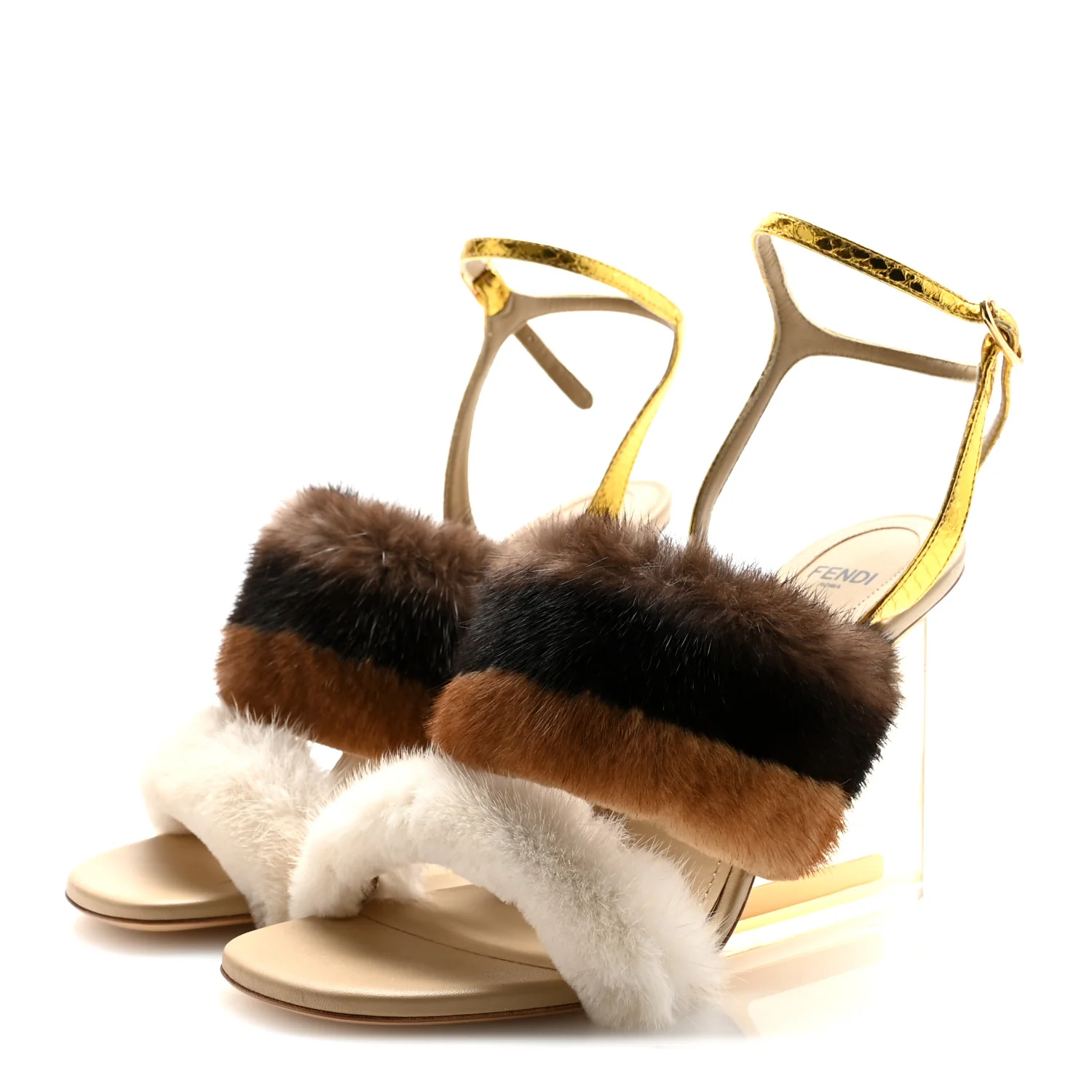 Mink Ayers Lucite Fendi First 95mm Sandals 38 Natural Brown - Image 4