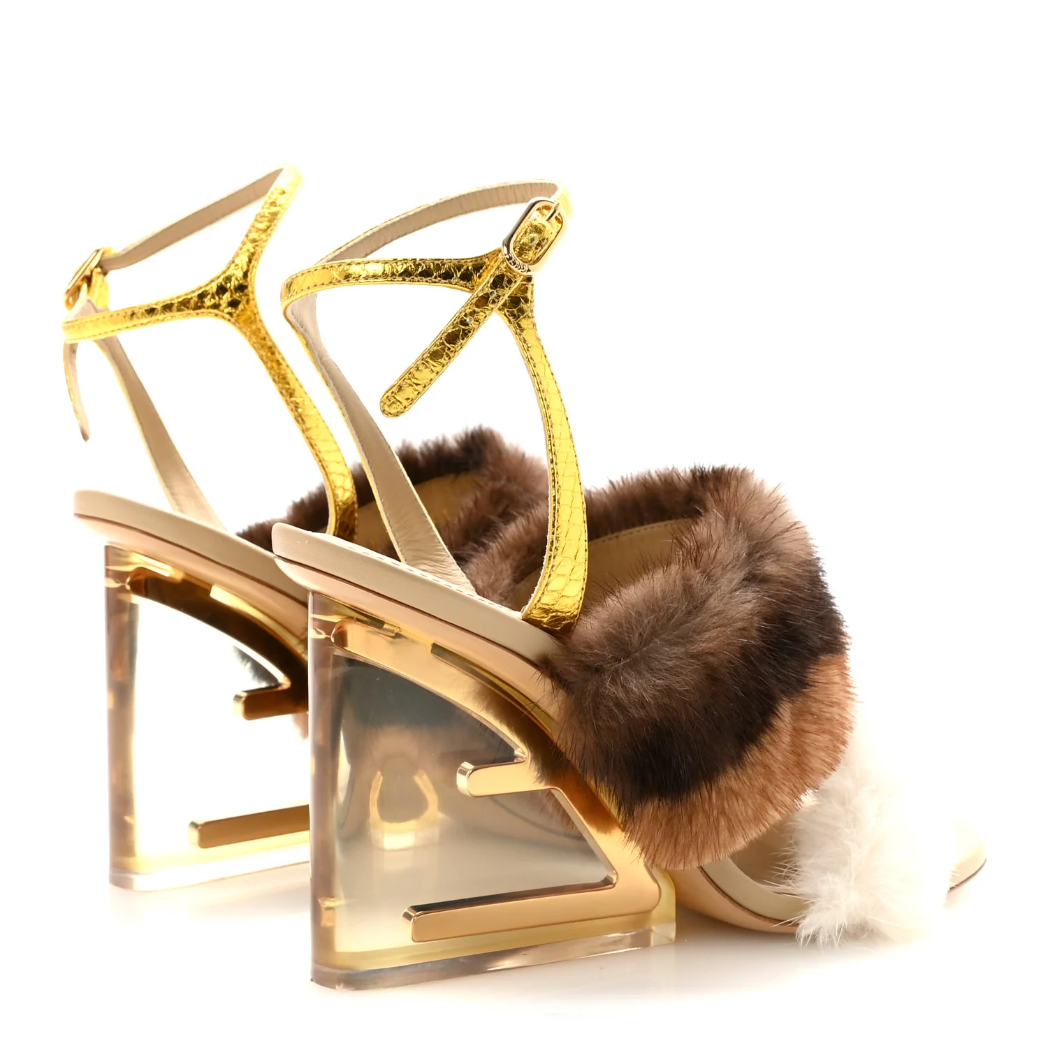 Mink Ayers Lucite Fendi First 95mm Sandals 38 Natural Brown - Image 5