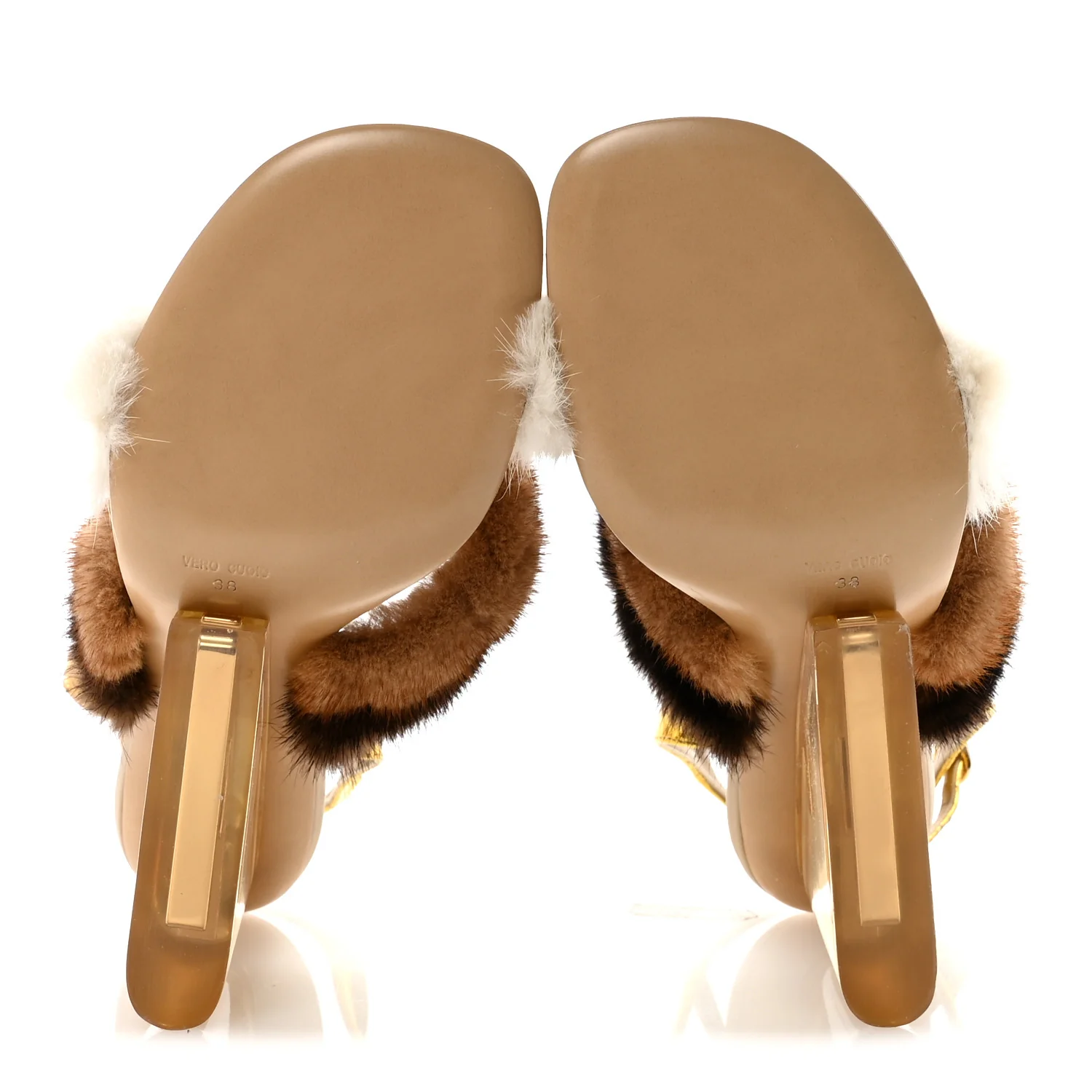 Mink Ayers Lucite Fendi First 95mm Sandals 38 Natural Brown - Image 6