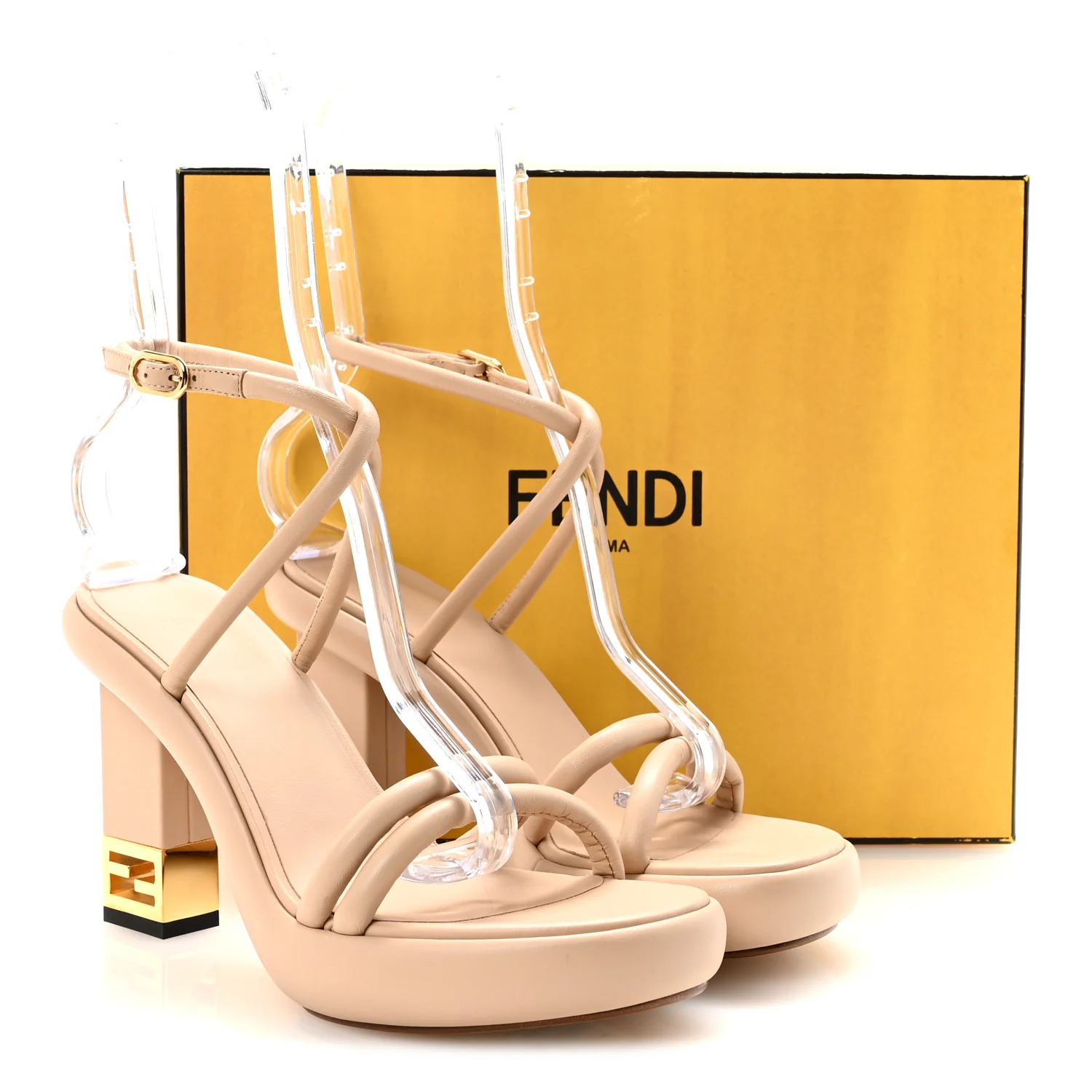 Nappa Baguette Ankle Strap 30/110mm Platform Sandals 38 Buff - Image 9