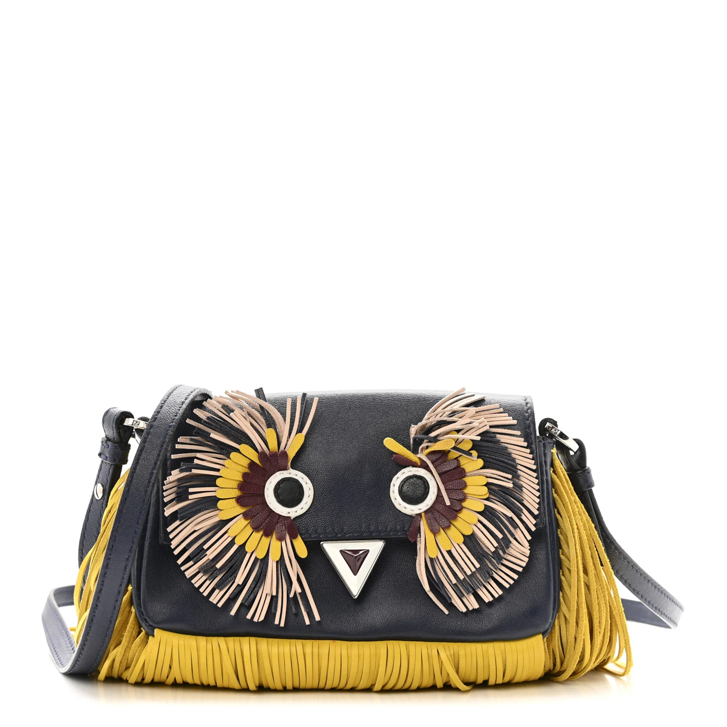 Nappa Fox Faces Fringe Micro Baguette Black Multicolor