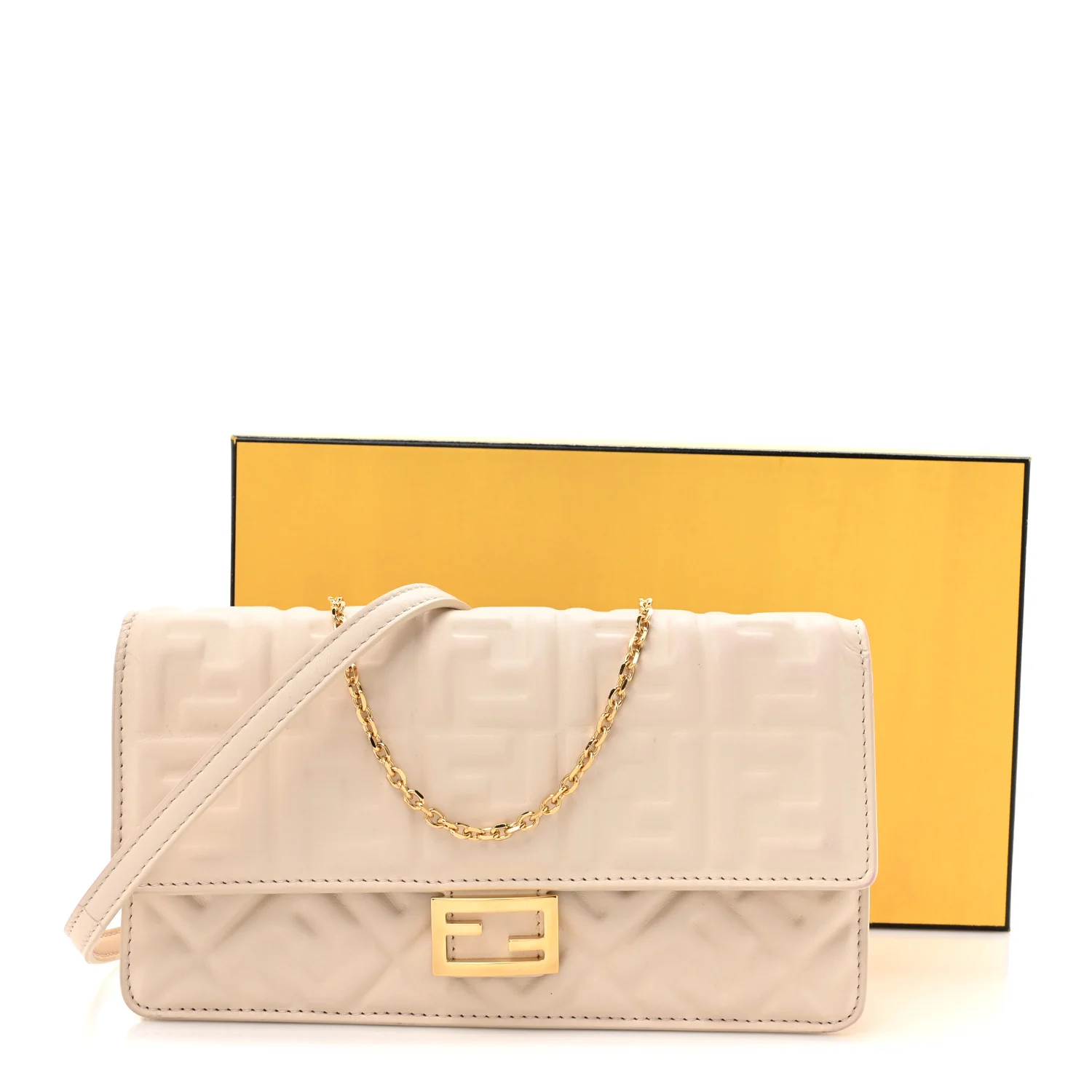 Nappa Matisse FF Embossed Wallet On Chain Baguette Camelia - Image 17