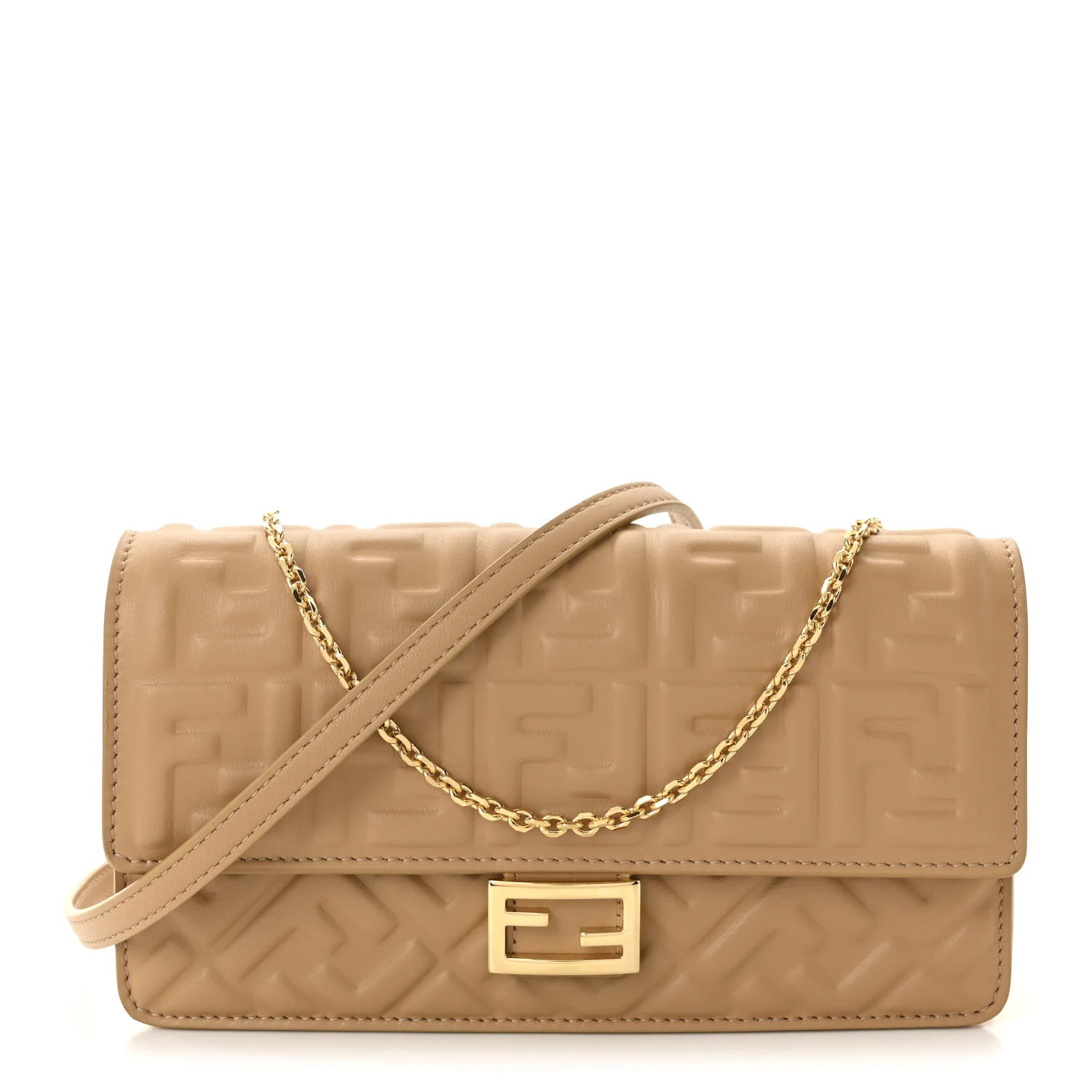 Nappa Matisse FF Embossed Wallet On Chain Baguette Miele Scuro