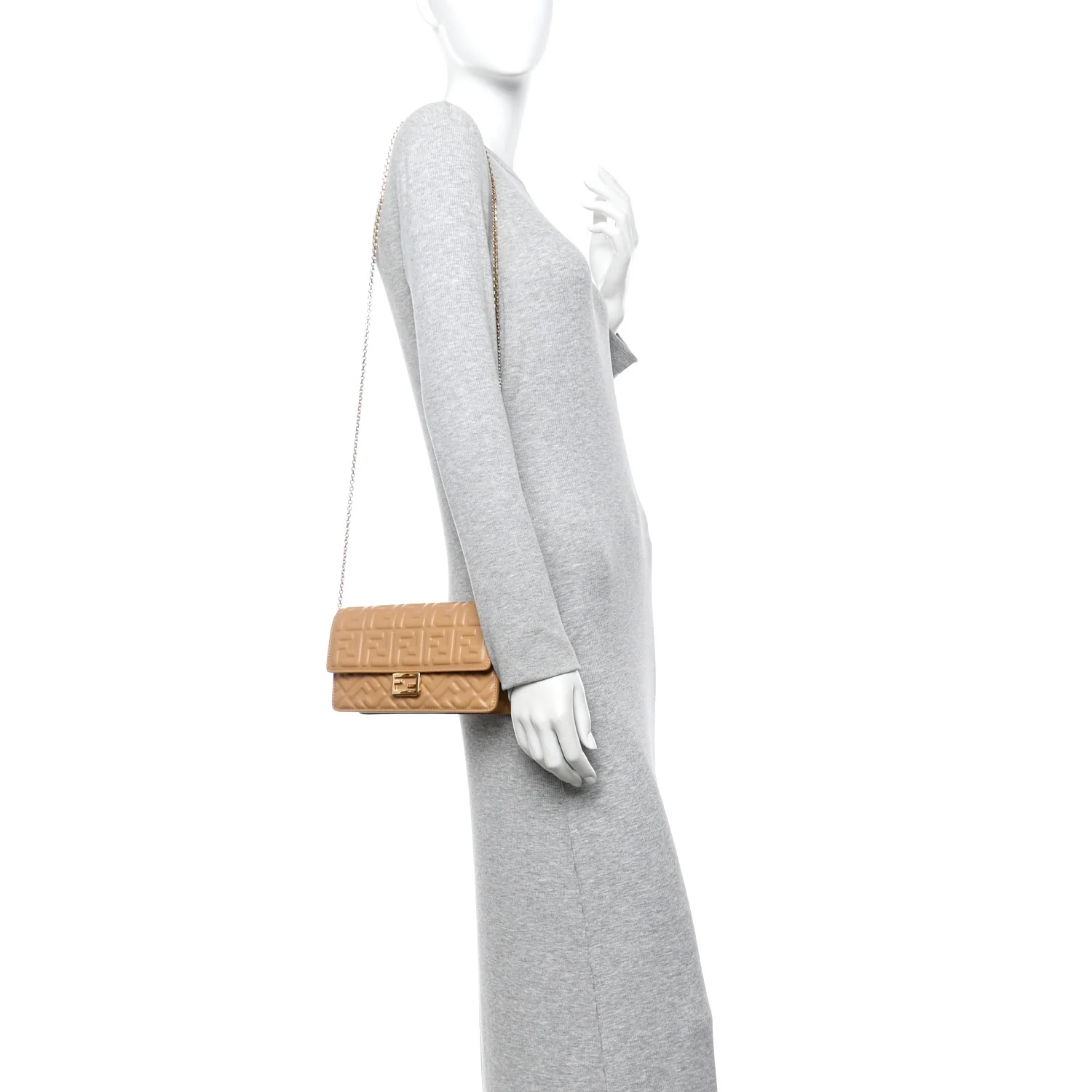Nappa Matisse FF Embossed Wallet On Chain Baguette Miele Scuro - Image 2