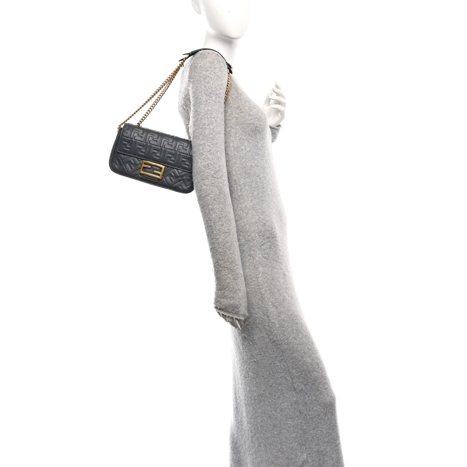 Nappa Small FF Embossed Mid Chain Baguette Anthracite - Image 2