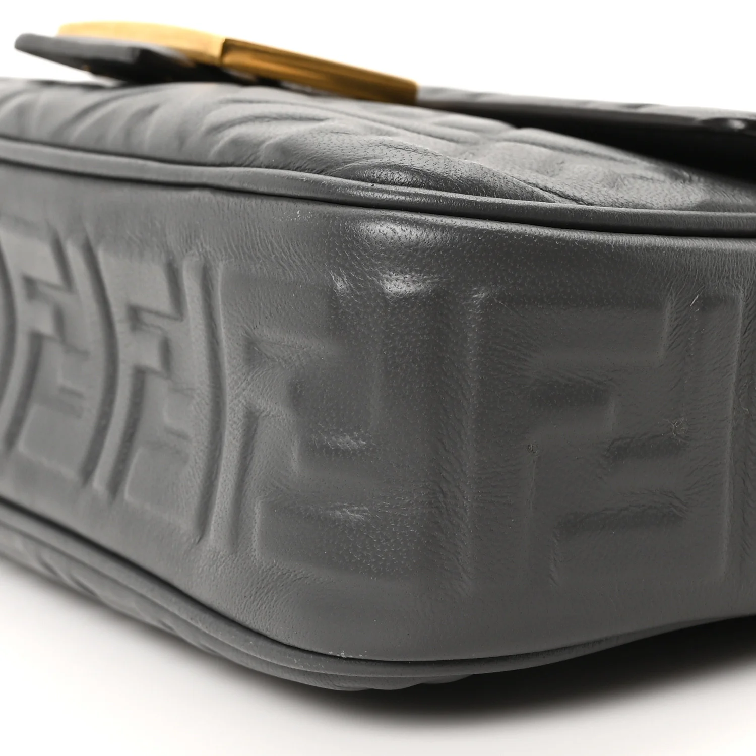 Nappa Small FF Embossed Mid Chain Baguette Anthracite - Image 9
