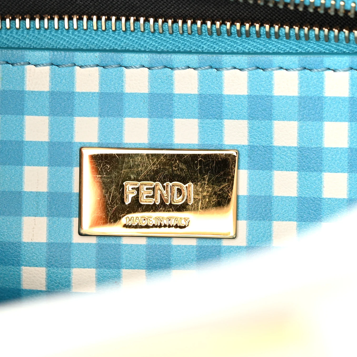 Nappa Vitello Gingham Printed Mini Peekaboo Iconic Satchel White Ice Light Blue - Image 13