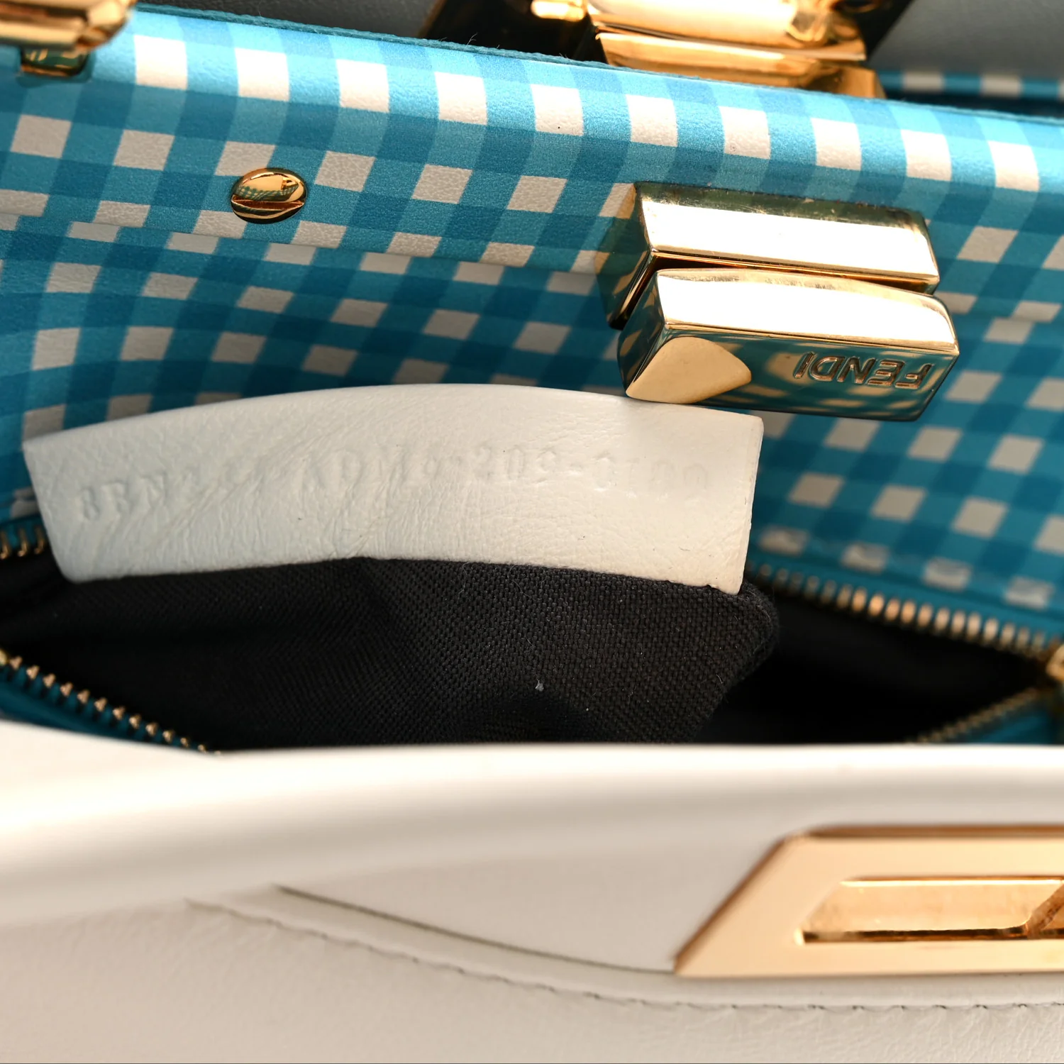 Nappa Vitello Gingham Printed Mini Peekaboo Iconic Satchel White Ice Light Blue - Image 15