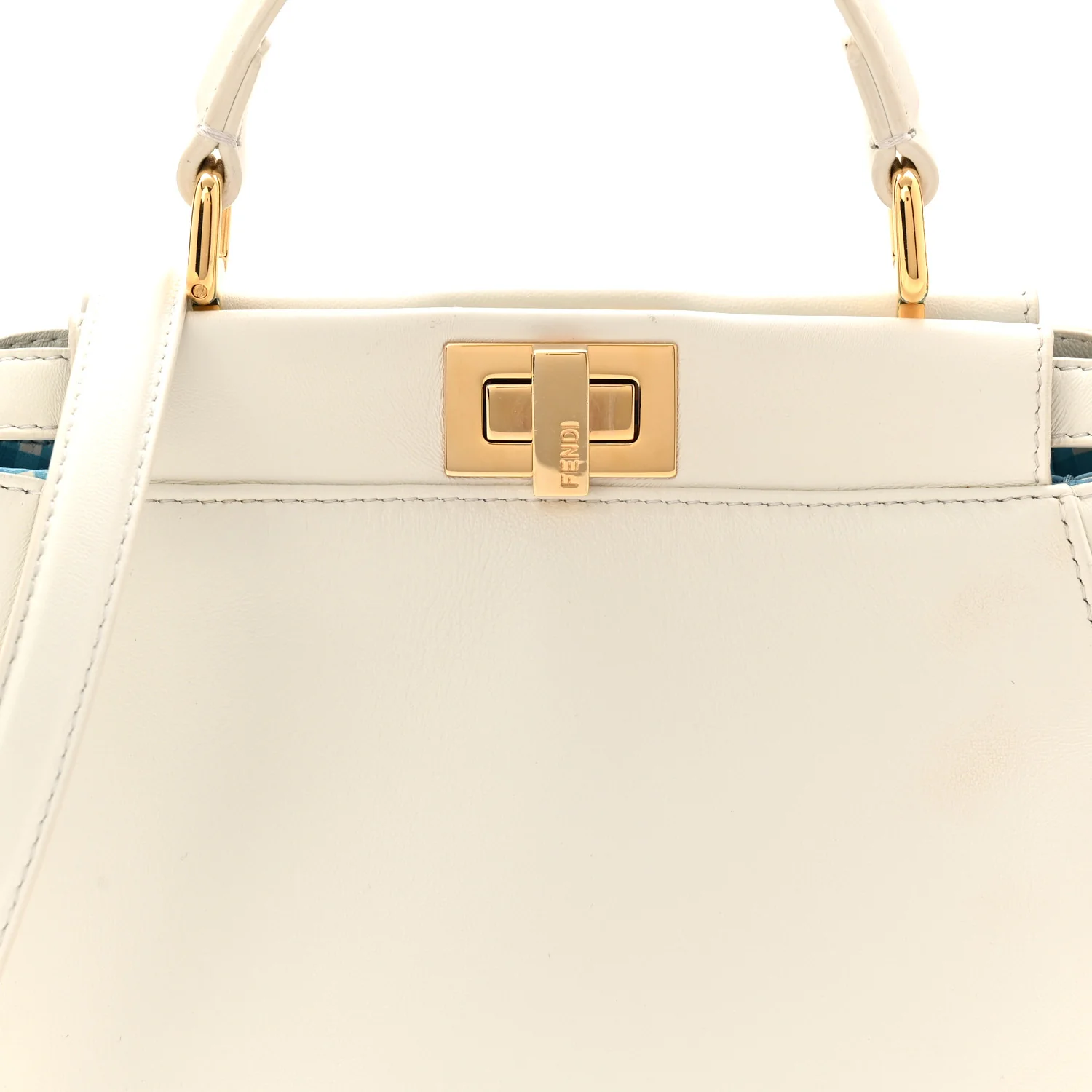 Nappa Vitello Gingham Printed Mini Peekaboo Iconic Satchel White Ice Light Blue - Image 16