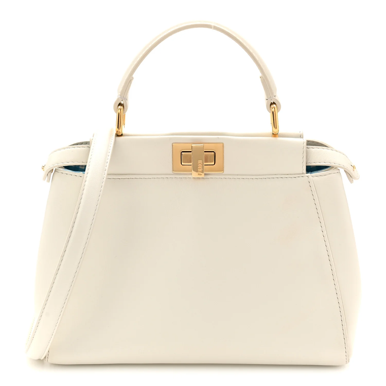 Nappa Vitello Gingham Printed Mini Peekaboo Iconic Satchel White Ice Light Blue - Image 2
