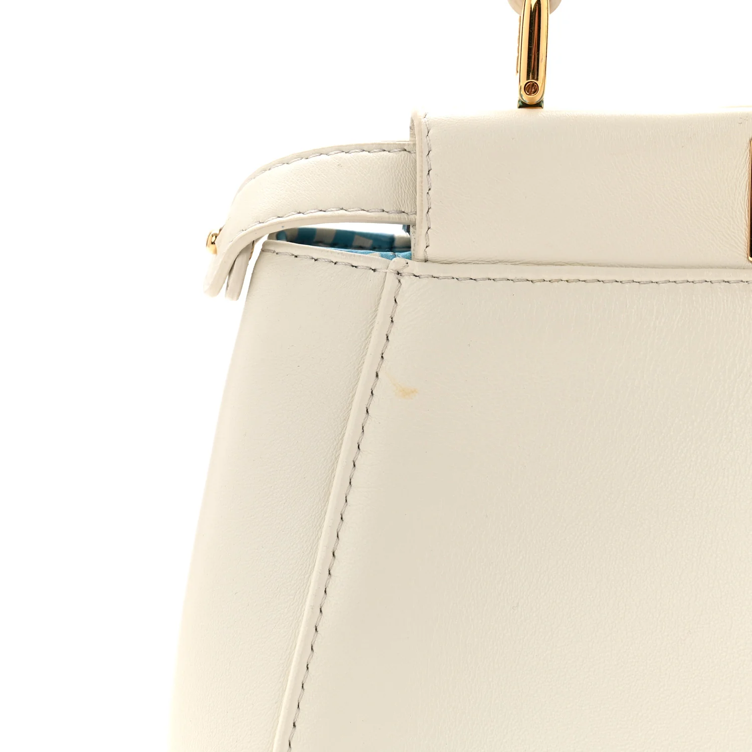 Nappa Vitello Gingham Printed Mini Peekaboo Iconic Satchel White Ice Light Blue - Image 25