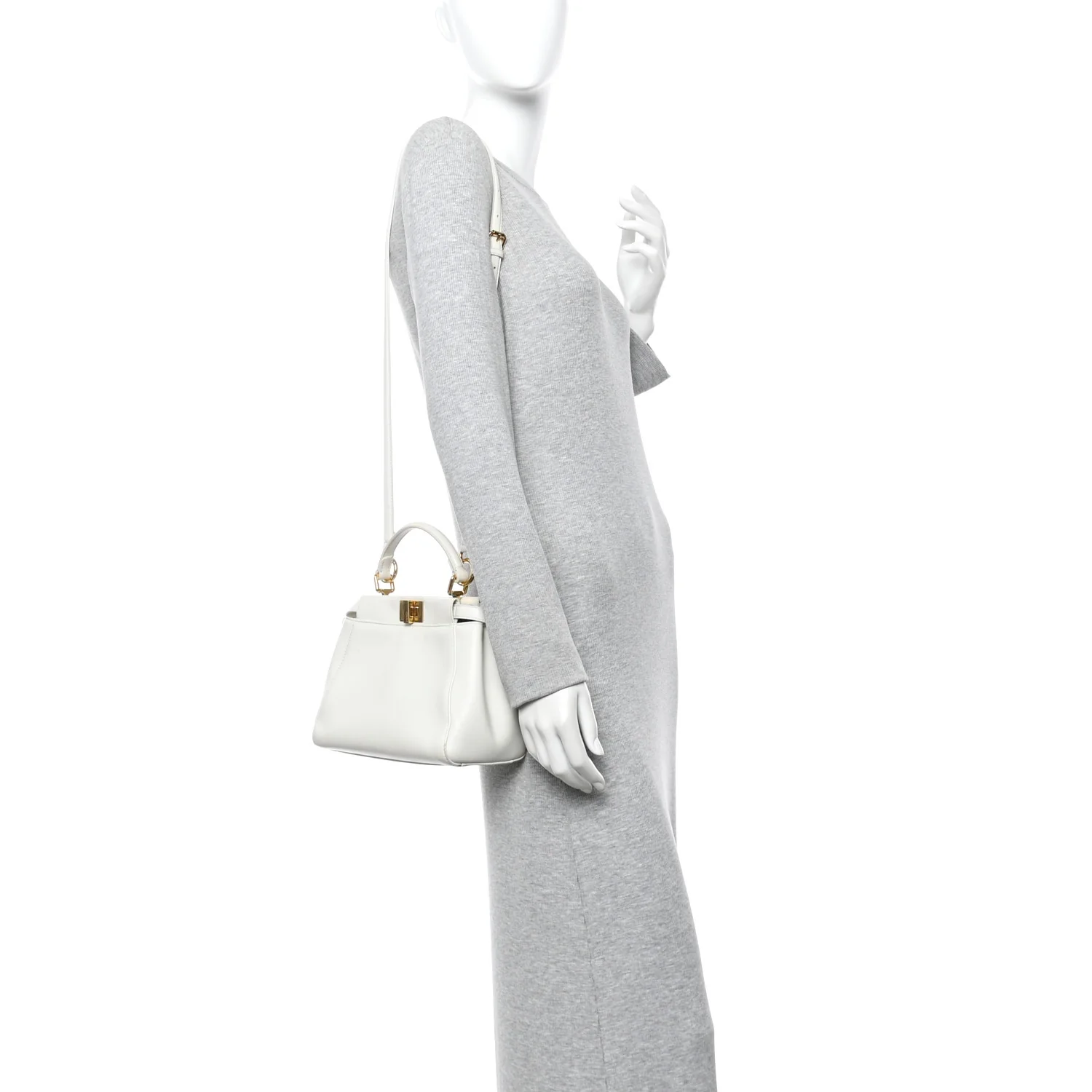 Nappa Vitello Gingham Printed Mini Peekaboo Iconic Satchel White Ice Light Blue - Image 3