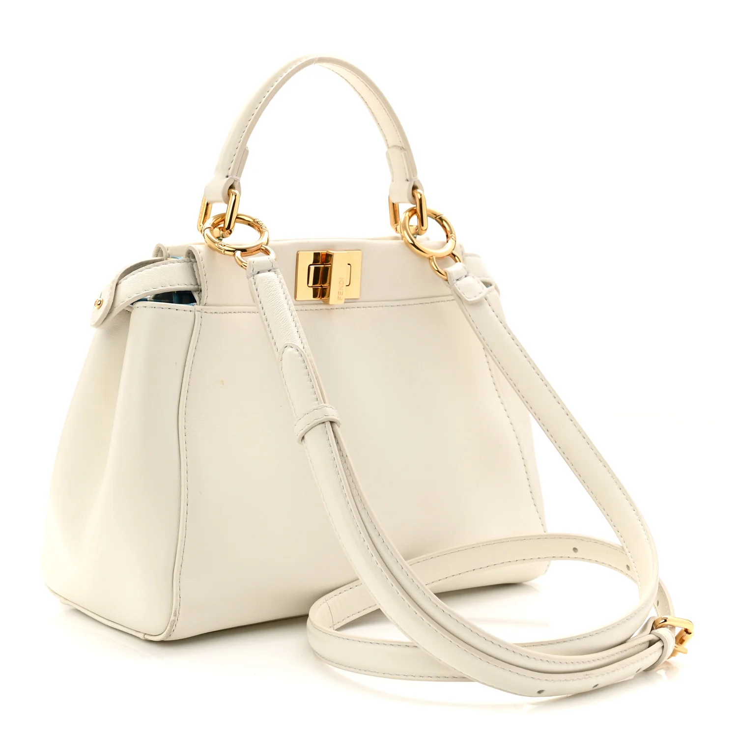 Nappa Vitello Gingham Printed Mini Peekaboo Iconic Satchel White Ice Light Blue - Image 5