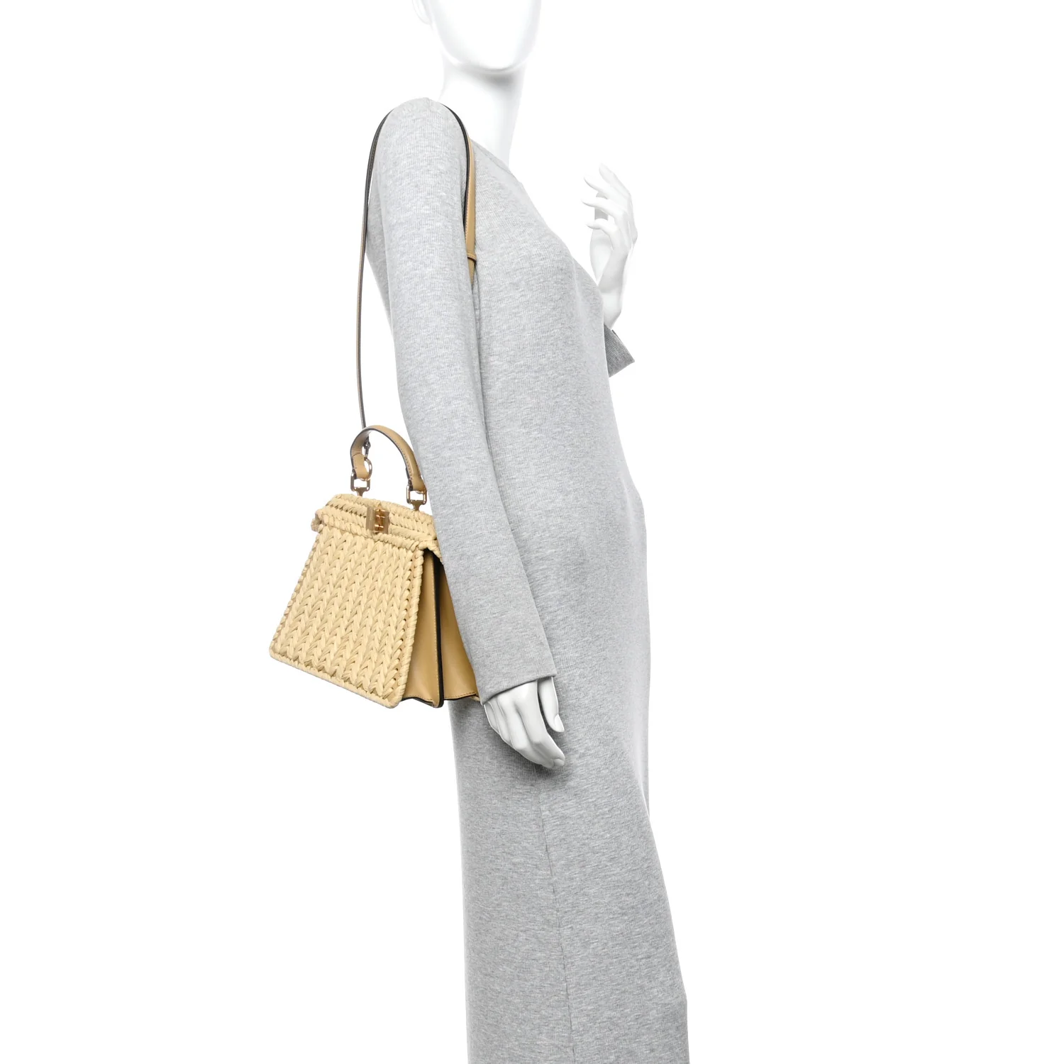 Raffia Embroidered Vitello King Shiny Nappa Intreccio Small Peekaboo I SEE U Satchel Sahara - Image 2